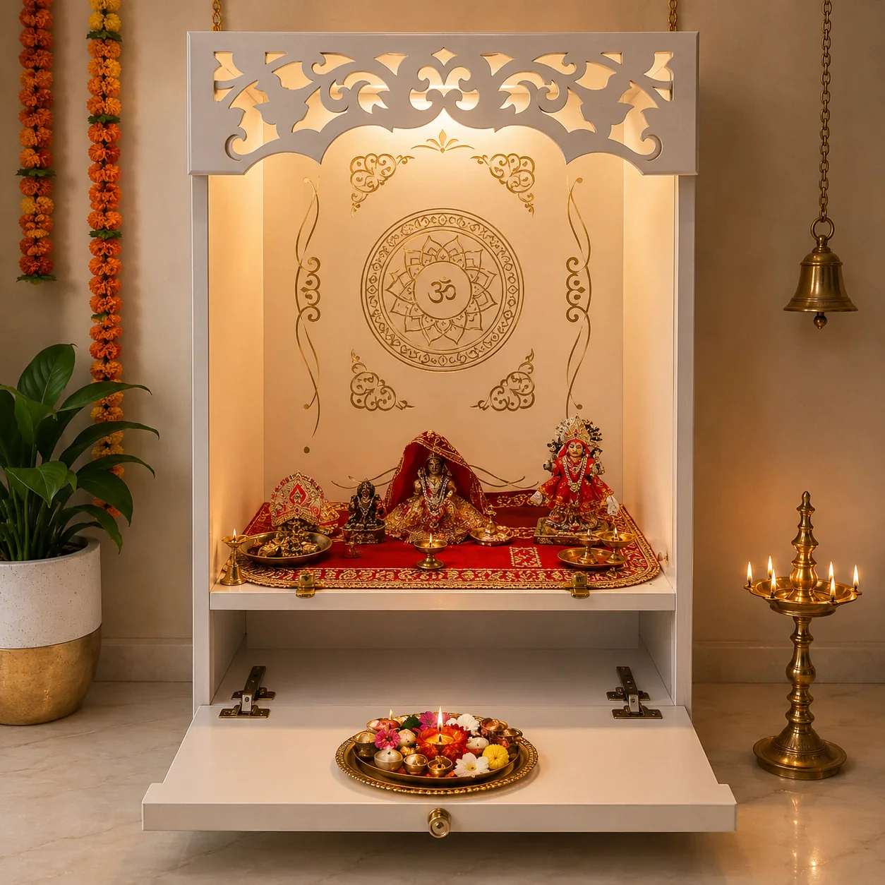 Stylish Open Pooja Mandir for Home with LED Lighting - Image 3