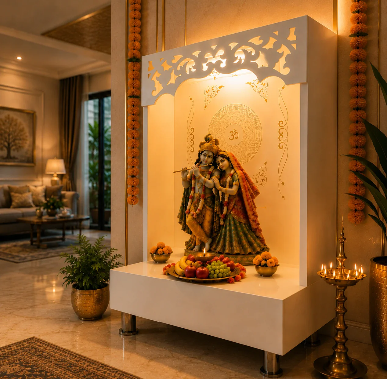 Stylish Open Pooja Mandir for Home with LED Lighting - Image 4