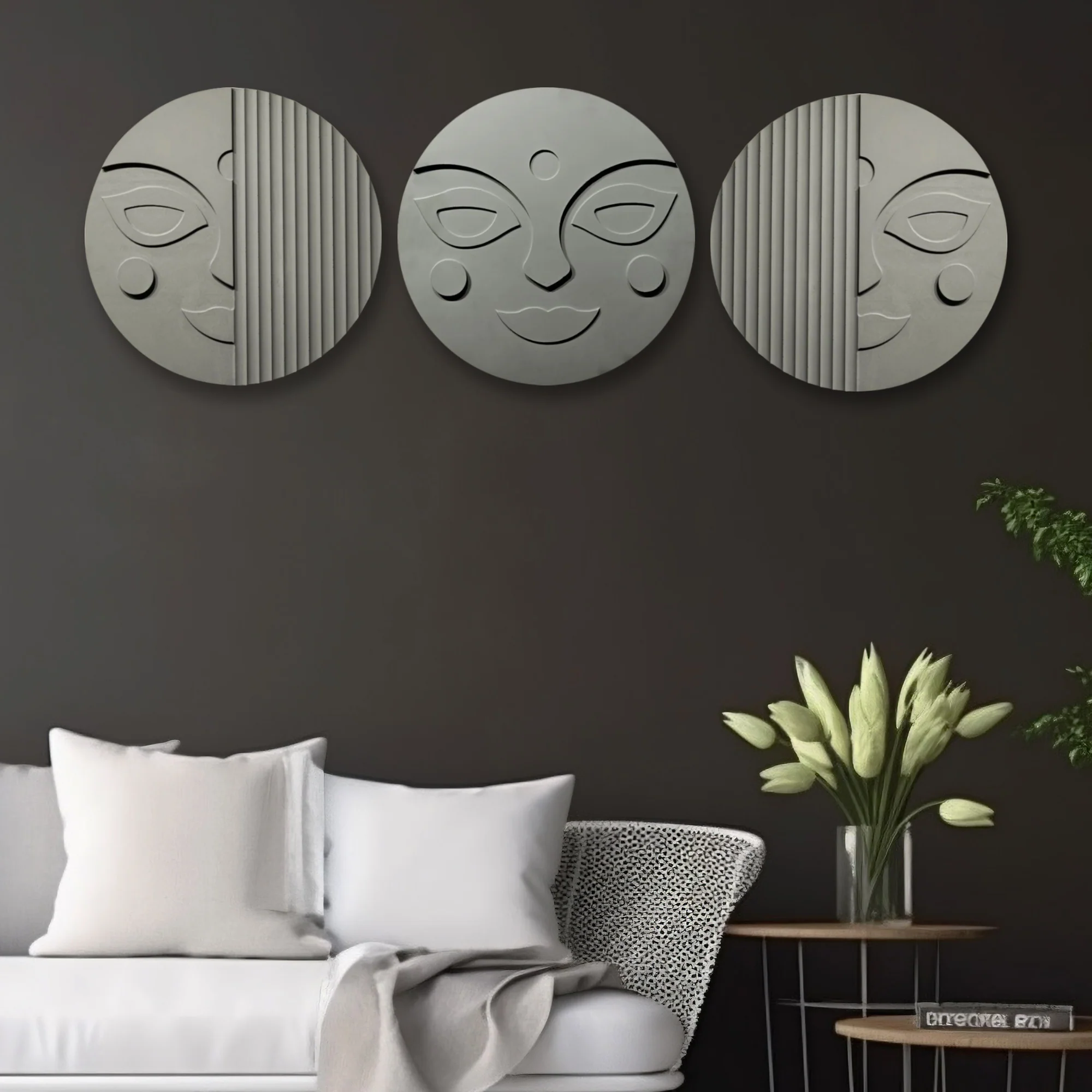 Stylish Round 3D Face Wall Hanging Decor Set - Image 2