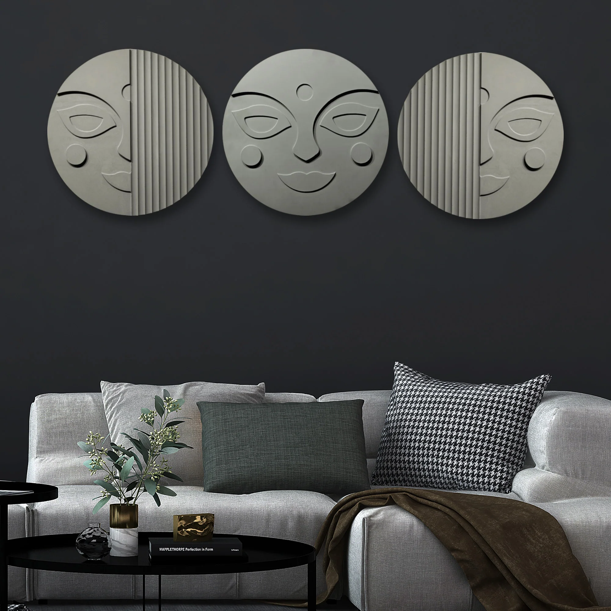 Stylish Round 3D Face Wall Hanging Decor Set - Image 3