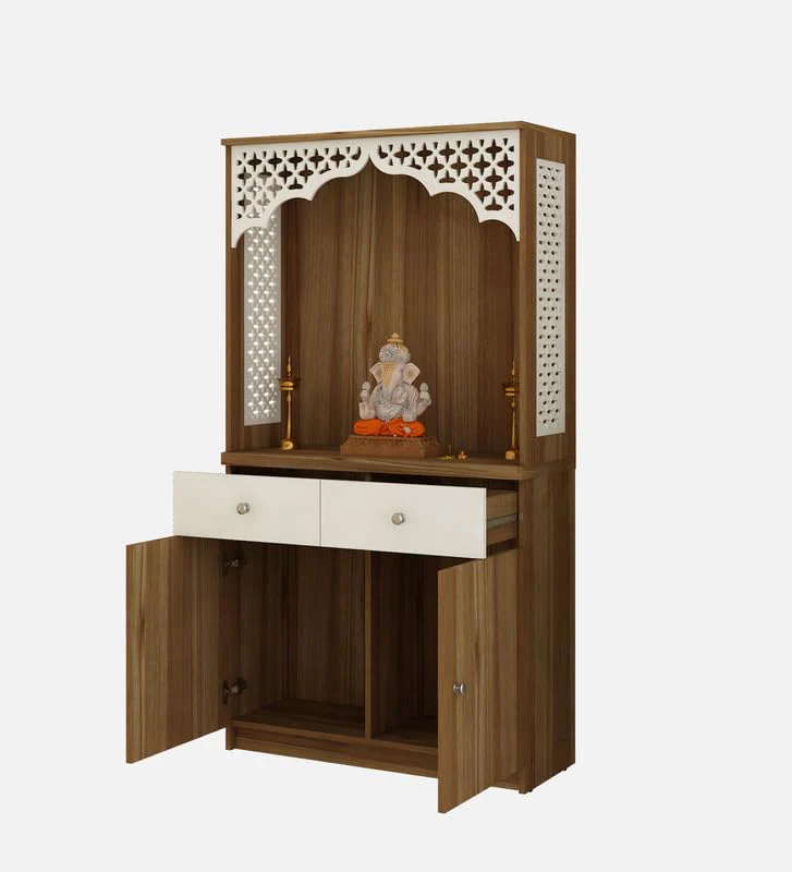 Stylish White Arch Design Wooden Floor Temple with Drawer & Storage Cabinet for Home & Office Space - Image 4