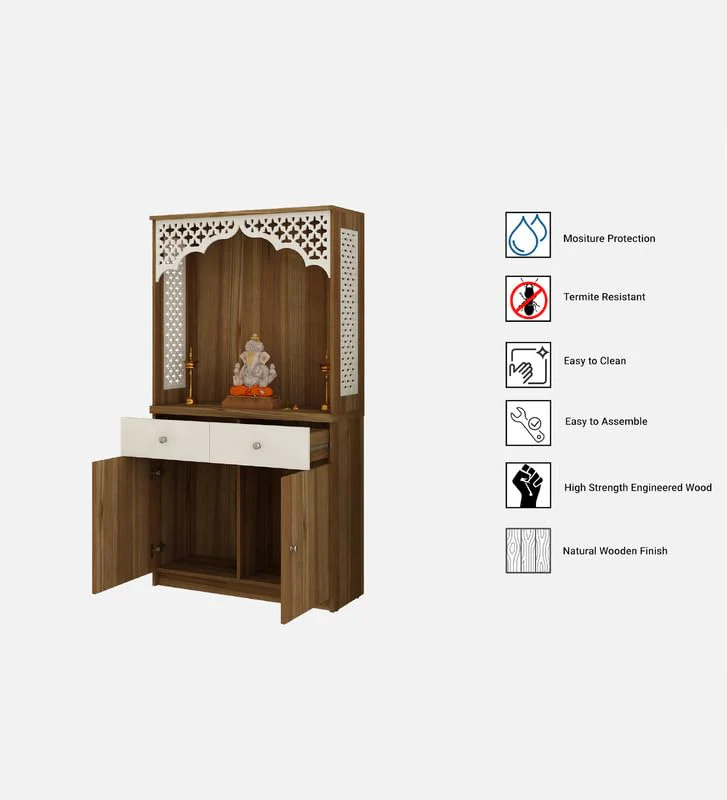 Stylish White Arch Design Wooden Floor Temple with Drawer & Storage Cabinet for Home & Office Space - Image 7