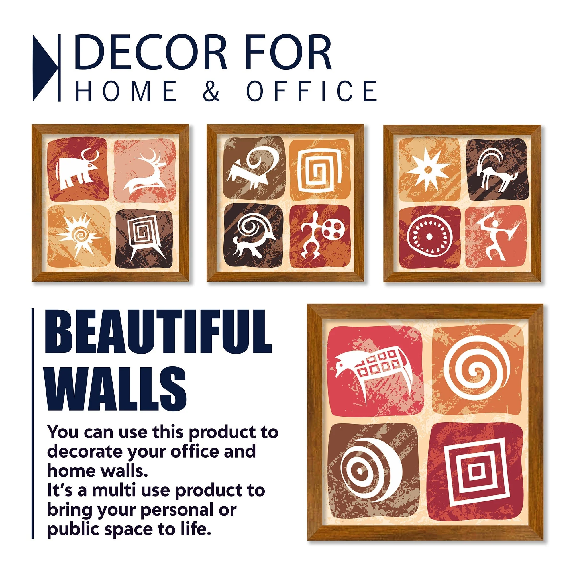 Stylized Petroglyphs Checkered Structure Art Wall Frame Set of Four - Image 4