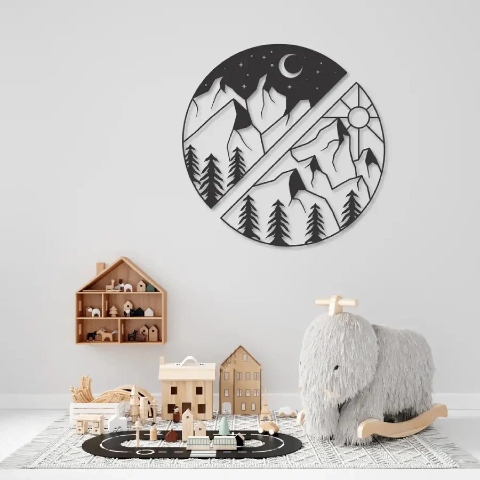 Sun and Moon Behind the Mountains Metal Art Wall Decor - Image 2