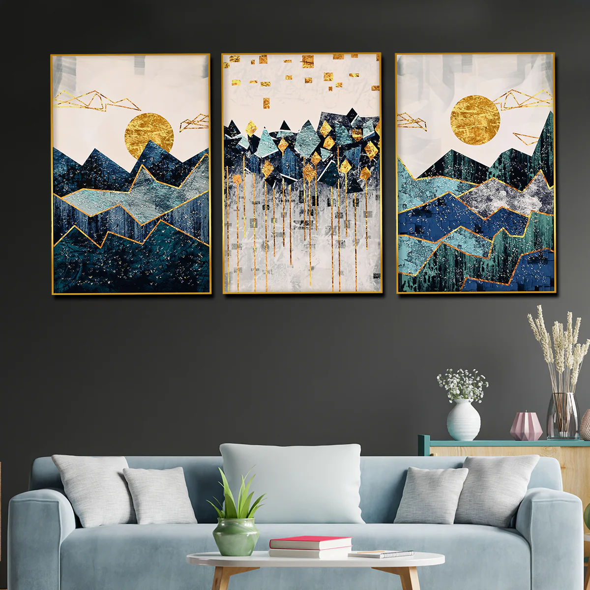 Sun Rise and Set of Geometric Framed Crystal Glass Painting - Image 3