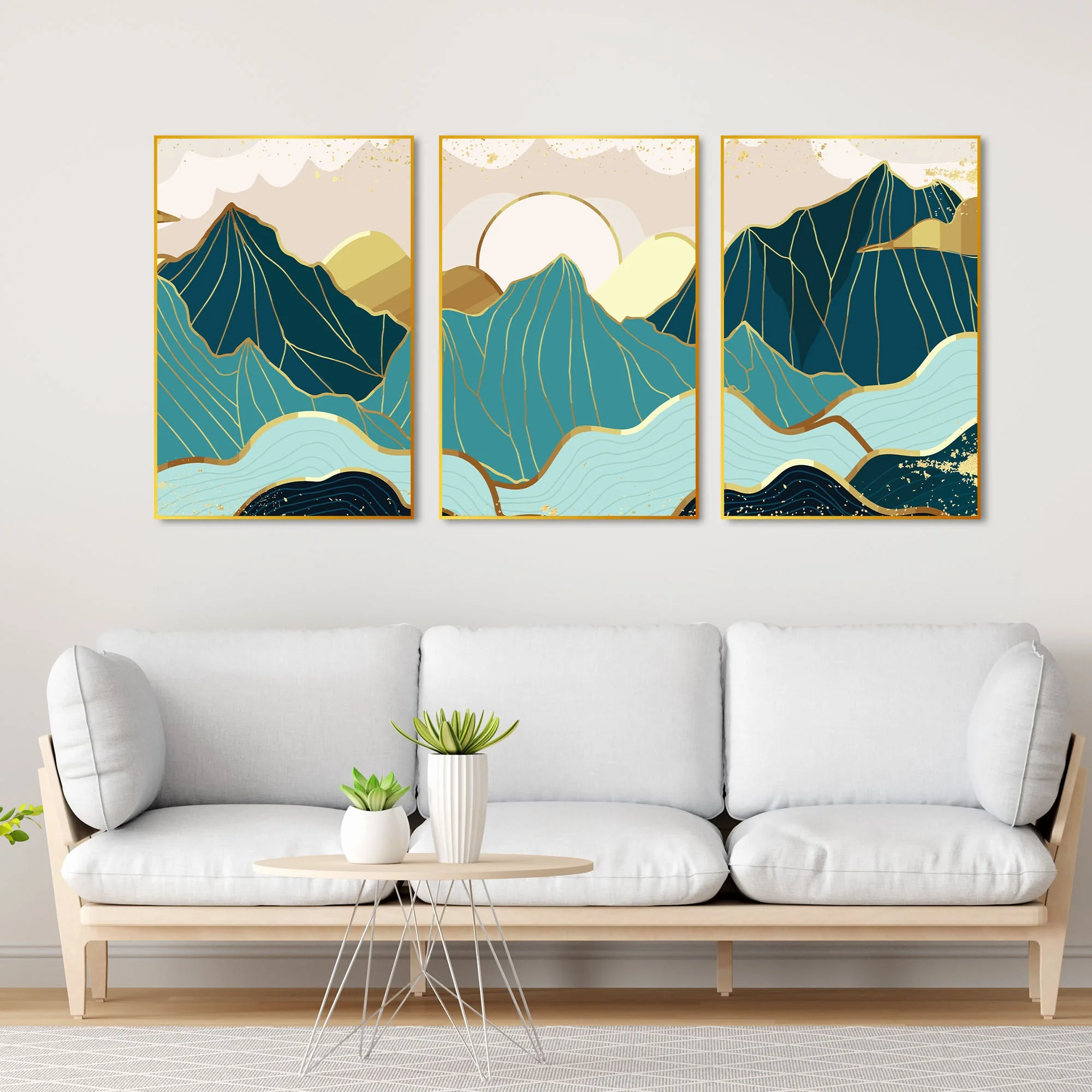 Sunrise Abstract Floating Canvas Wall Painting Set of Three
