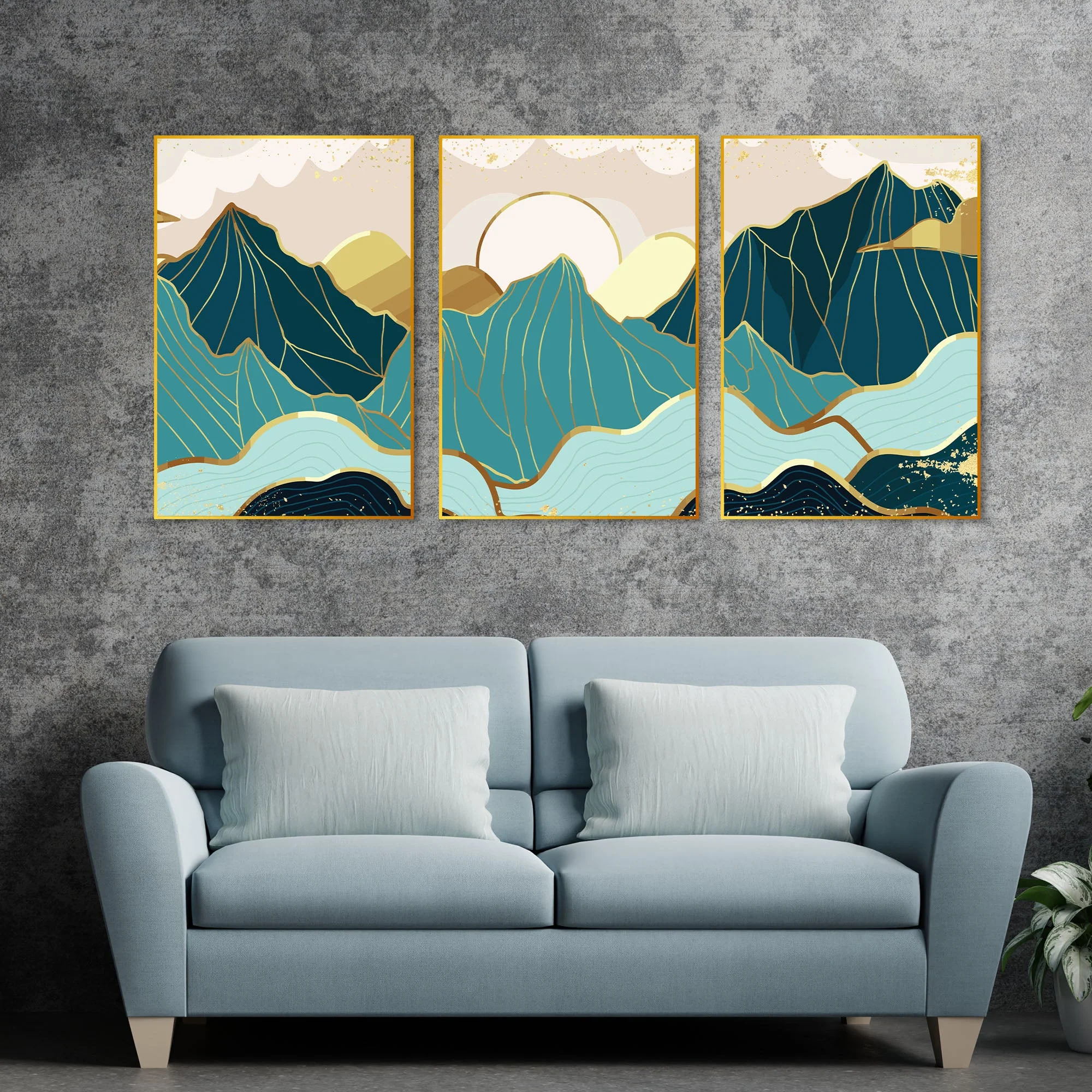 Sunrise Abstract Floating Canvas Wall Painting Set of Three - Image 2