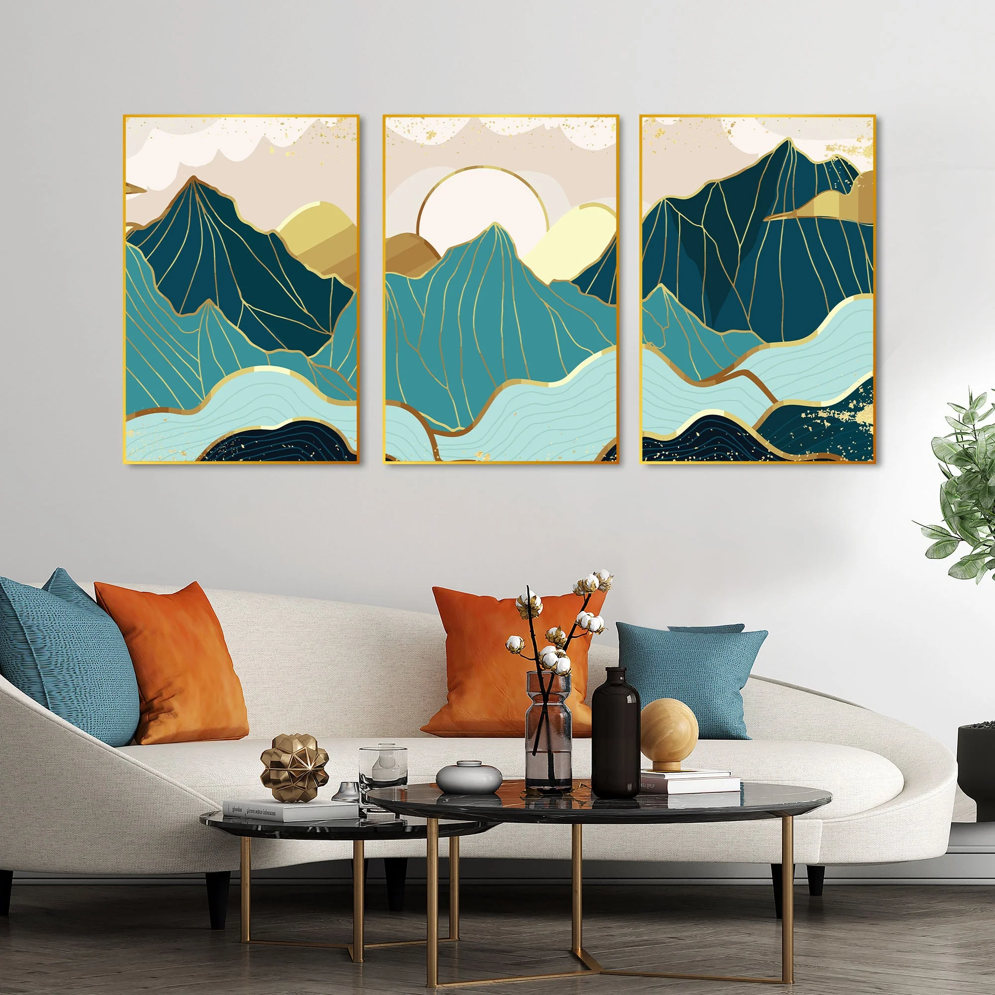 Sunrise Abstract Floating Canvas Wall Painting Set of Three - Image 3