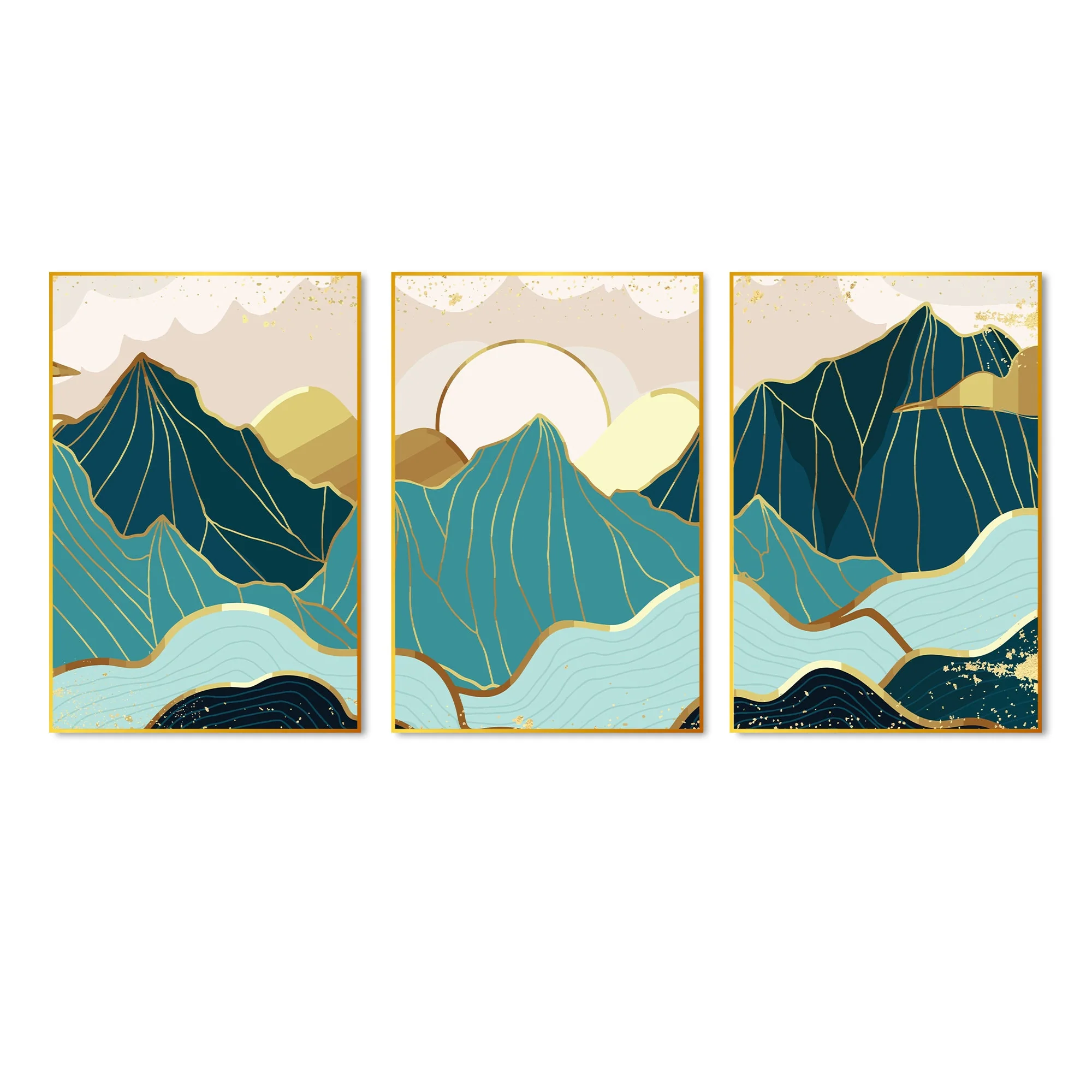 Sunrise Abstract Floating Canvas Wall Painting Set of Three - Image 4