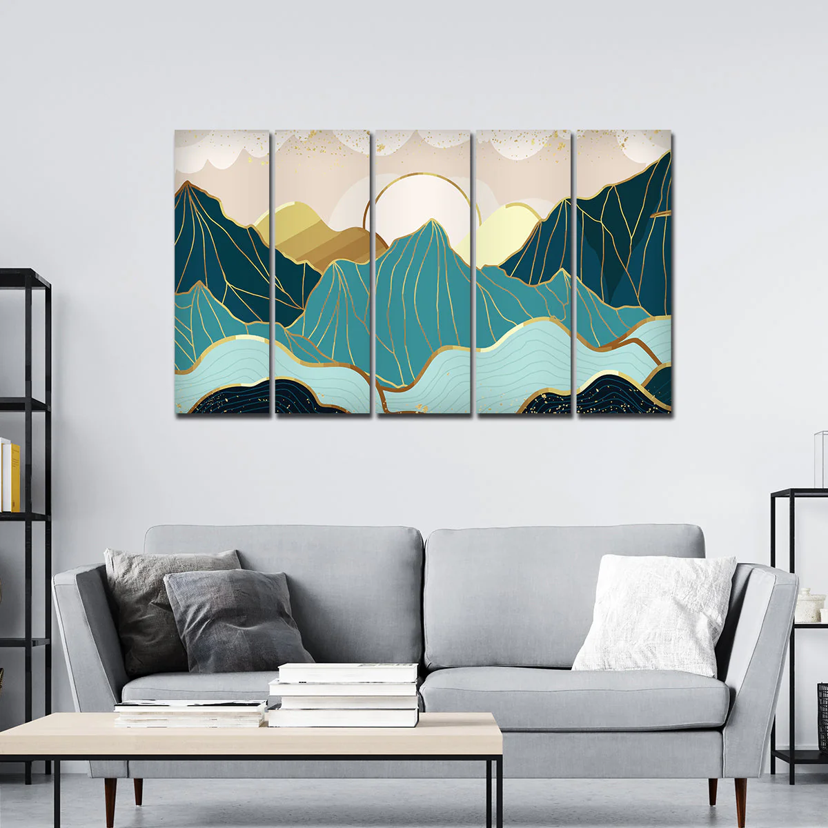 Sunrise Abstract Mountains 5 Pieces Premium Wall Painting - Image 3