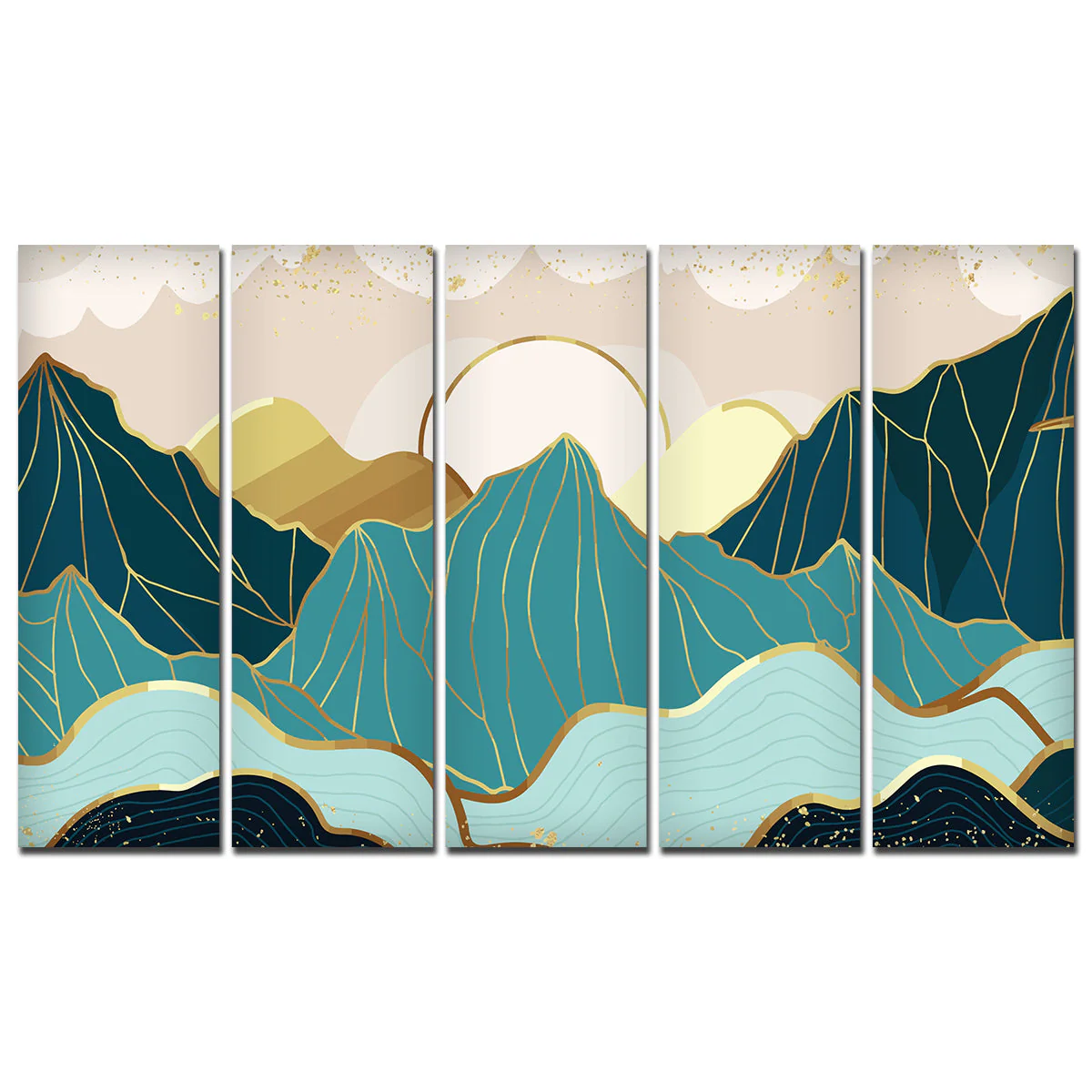 Sunrise Abstract Mountains 5 Pieces Premium Wall Painting - Image 4