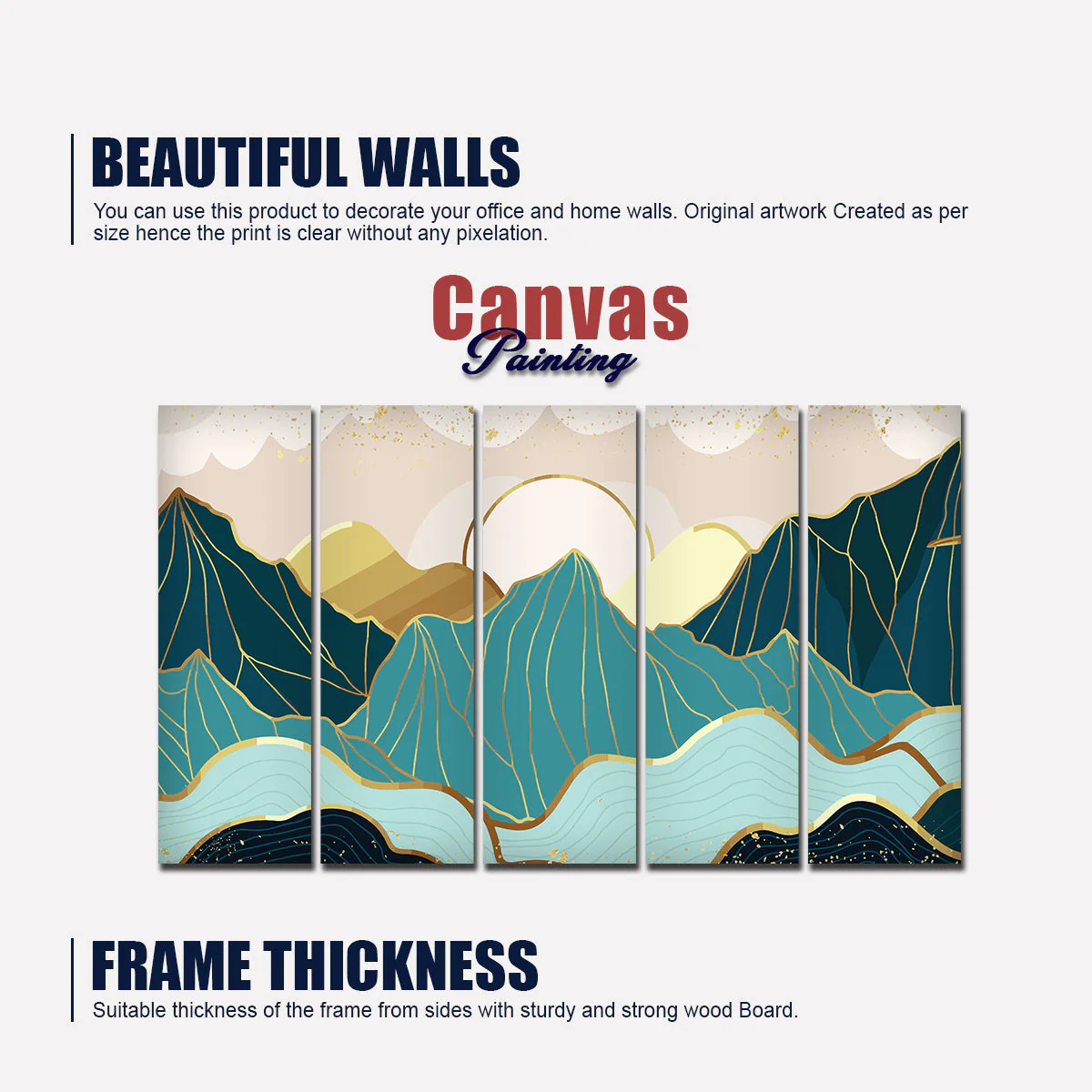 Sunrise Abstract Mountains 5 Pieces Premium Wall Painting - Image 5