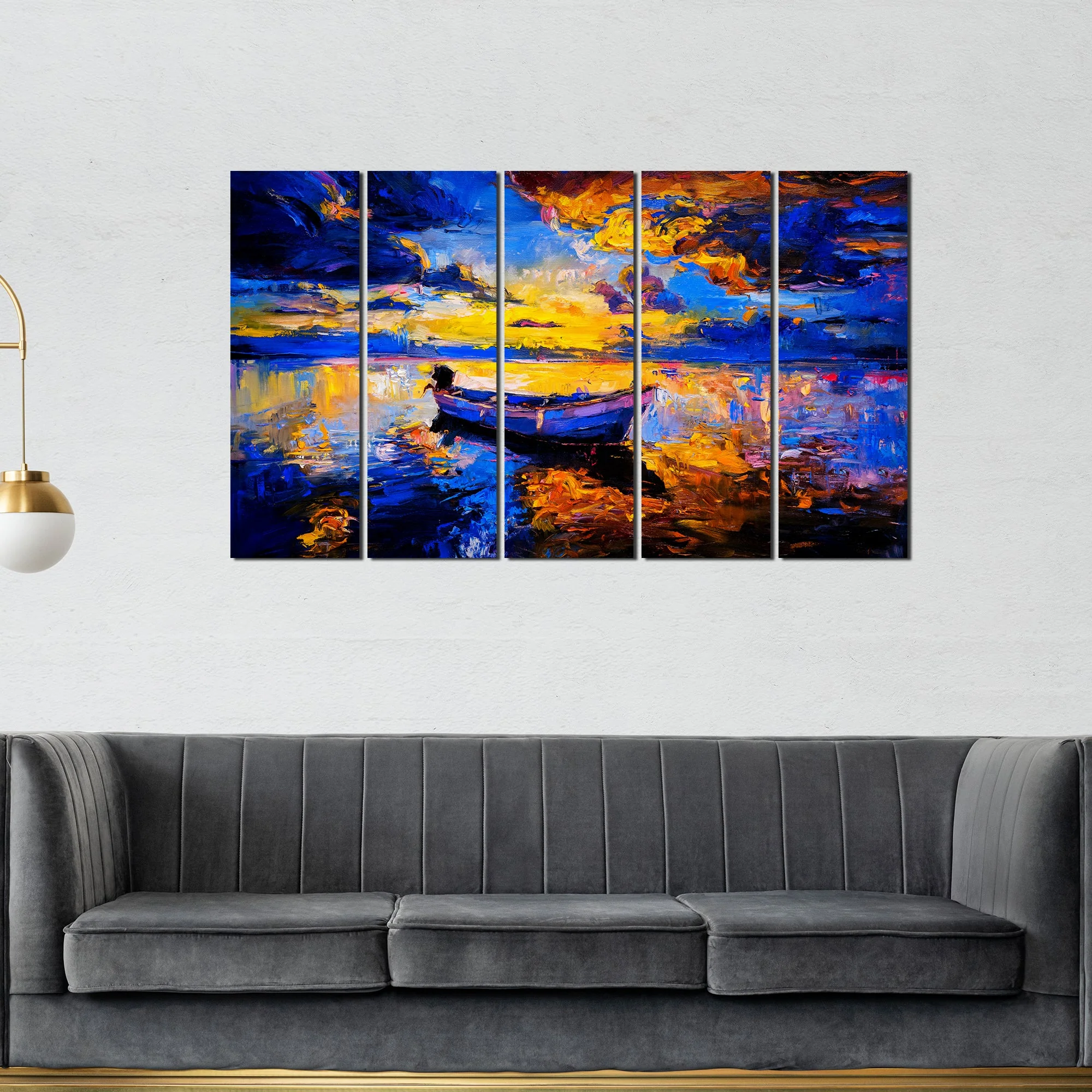 Amazing Sunset at Beach Canvas Wall Painting 5 Pieces - Image 2