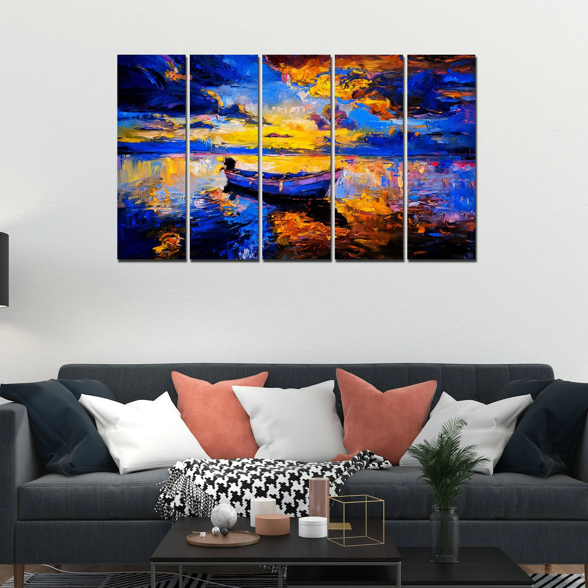 Amazing Sunset at Beach Canvas Wall Painting 5 Pieces - Image 3