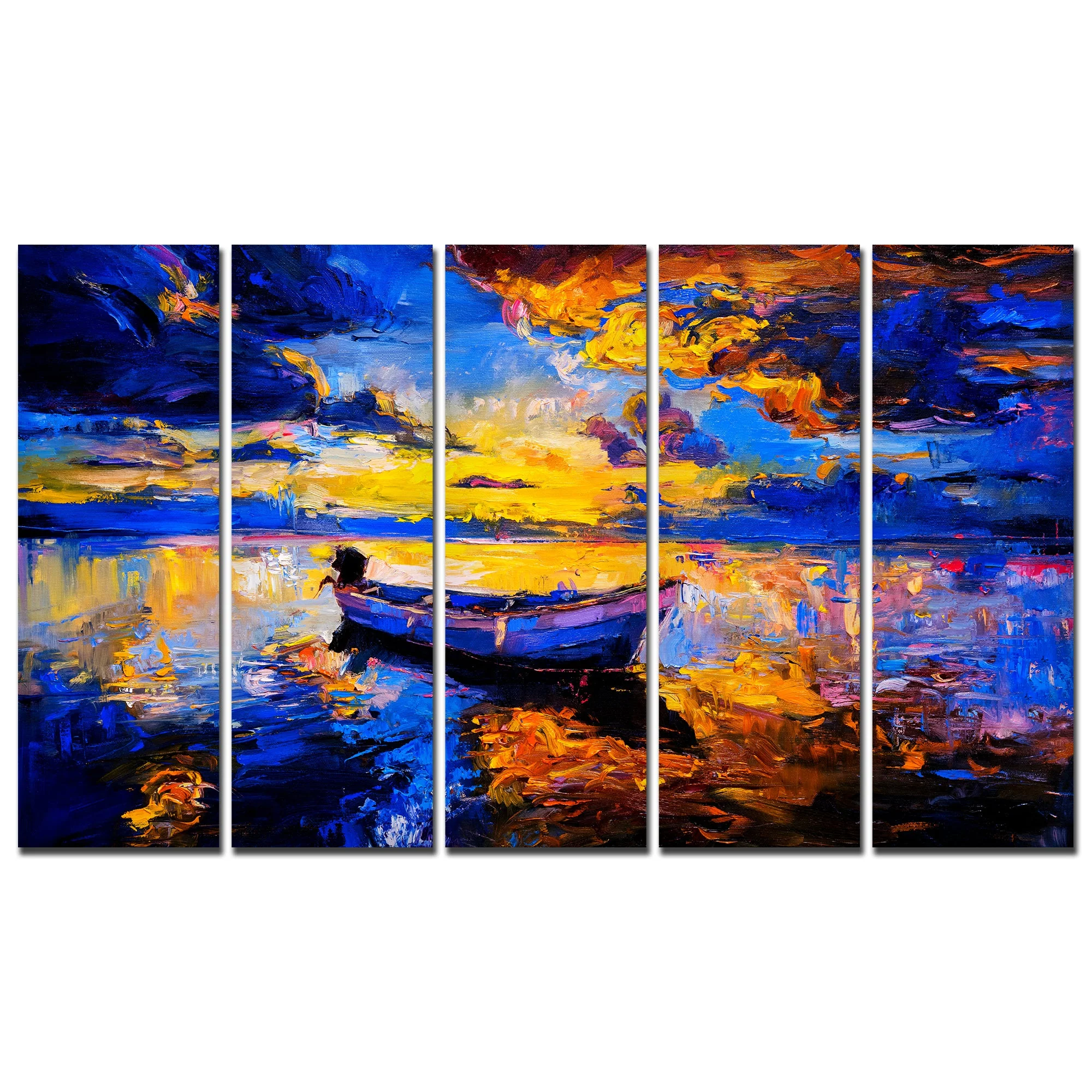 Amazing Sunset at Beach Canvas Wall Painting 5 Pieces - Image 4