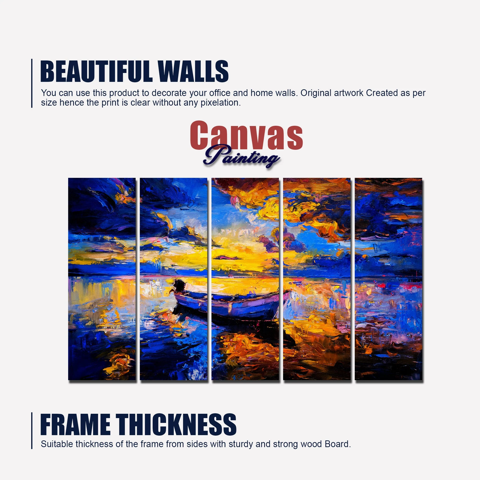 Amazing Sunset at Beach Canvas Wall Painting 5 Pieces - Image 5
