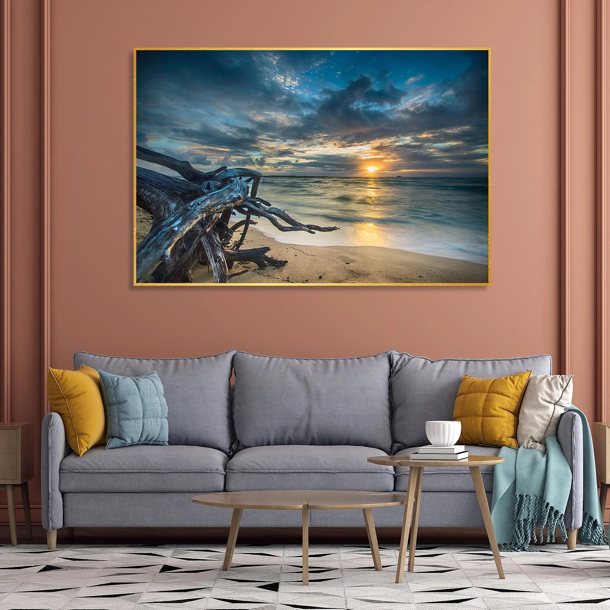 Sunset at Beach Field Wall Painting Floating Canvas - Image 3