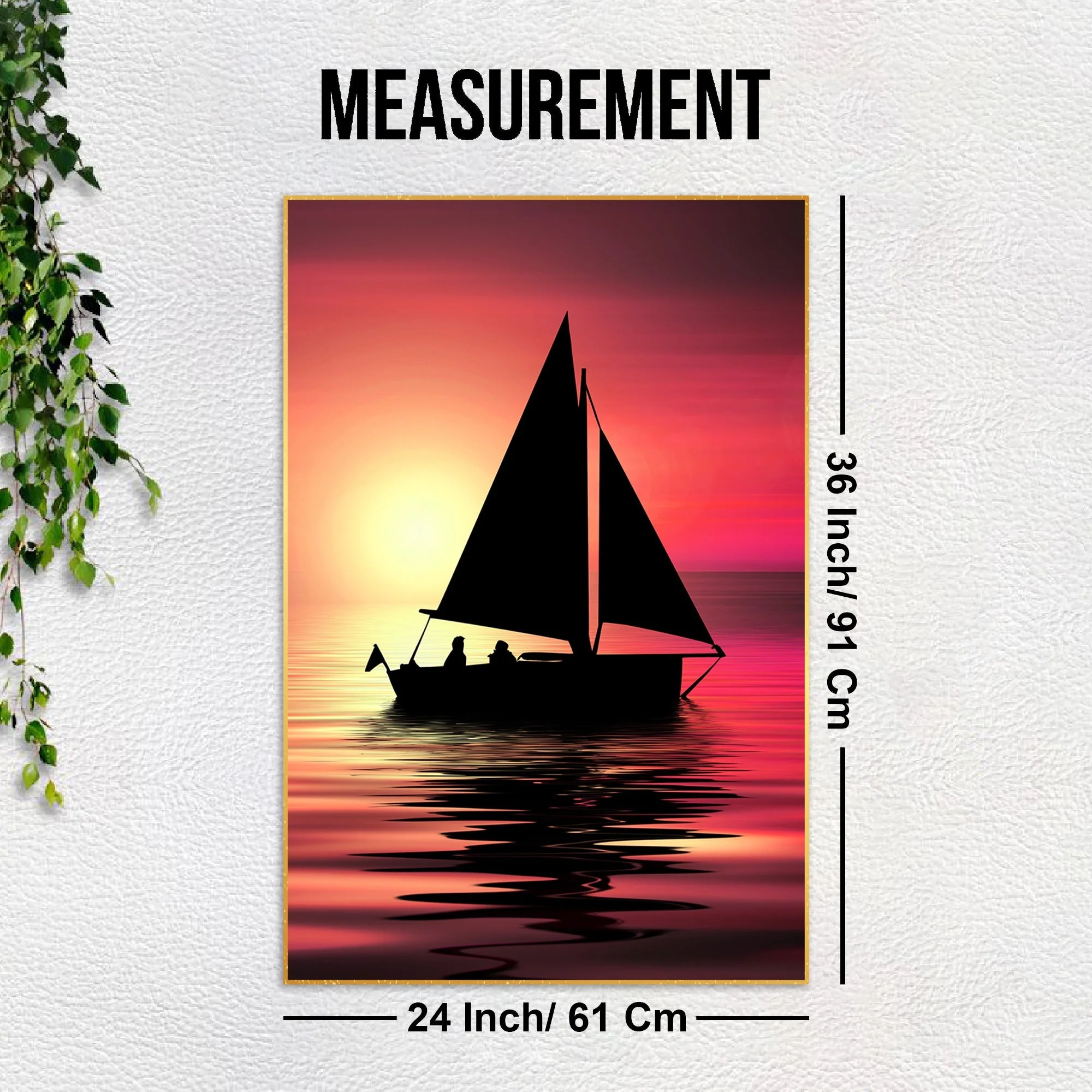 Sunset & Boat Silhouette Floating Canvas Wall Painting - Image 6