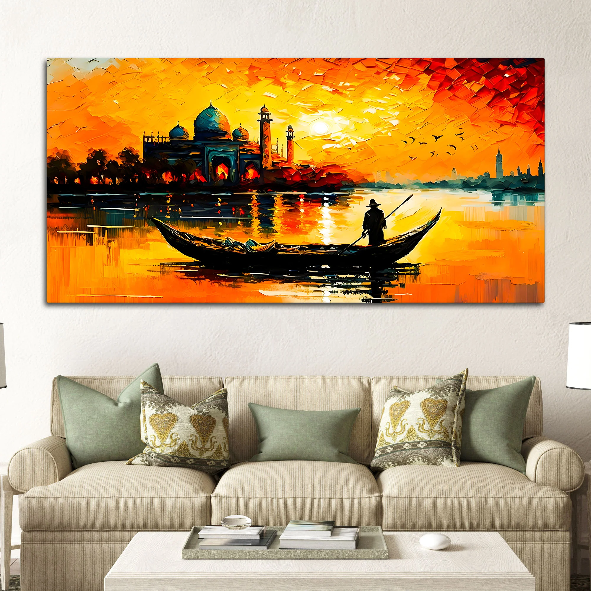 Sunset Boat Wall Art Painting for Stylish Home - Image 3