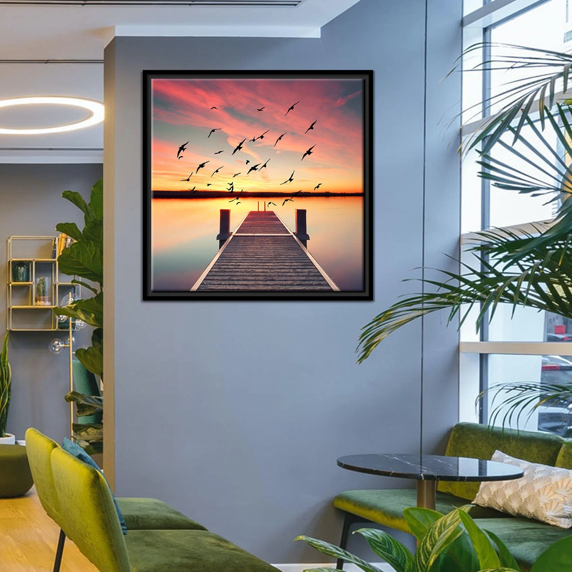 Beautiful Sunset view at Pond Floating Canvas Wall Painting Frame - Image 3