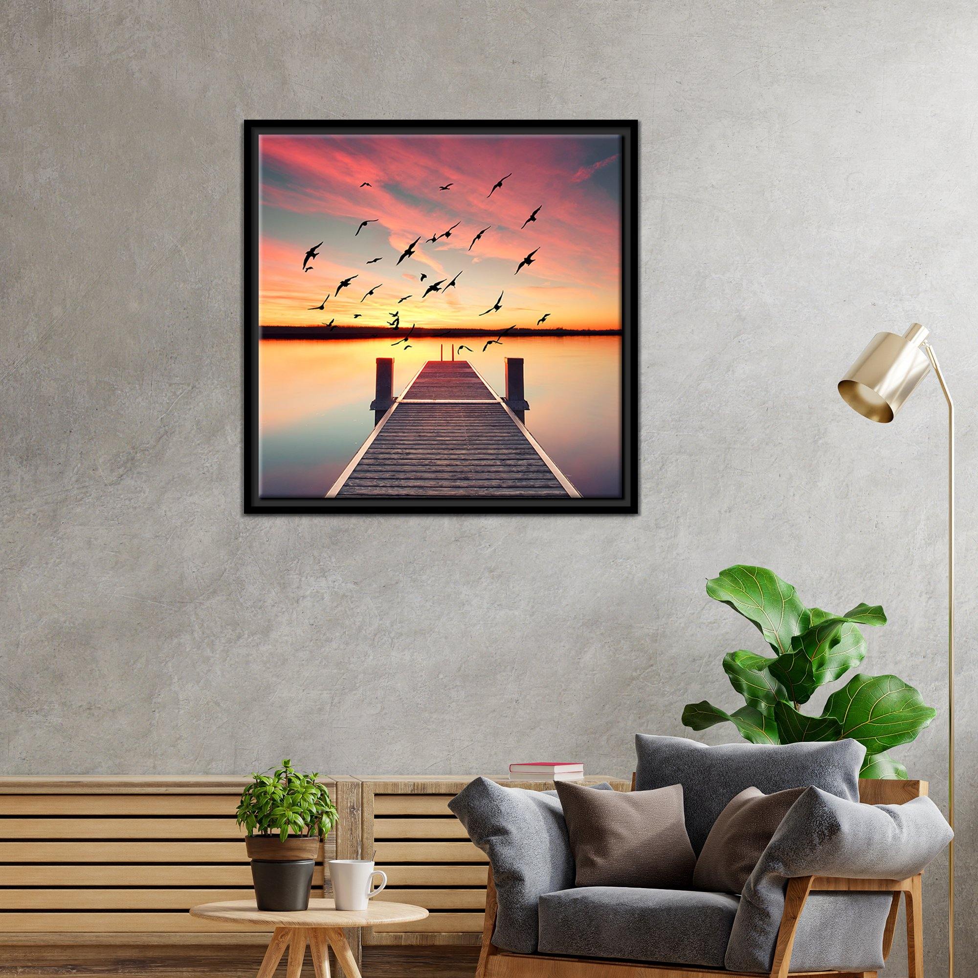 Beautiful Sunset view at Pond Floating Canvas Wall Painting Frame - Image 4