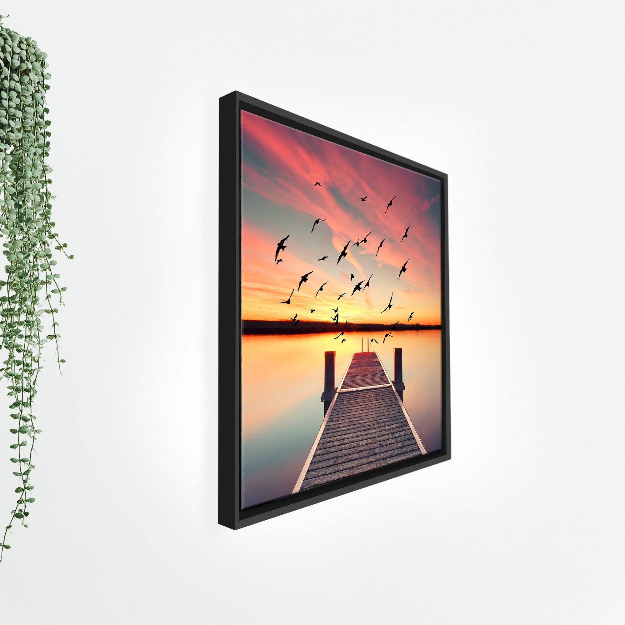 Beautiful Sunset view at Pond Floating Canvas Wall Painting Frame - Image 7