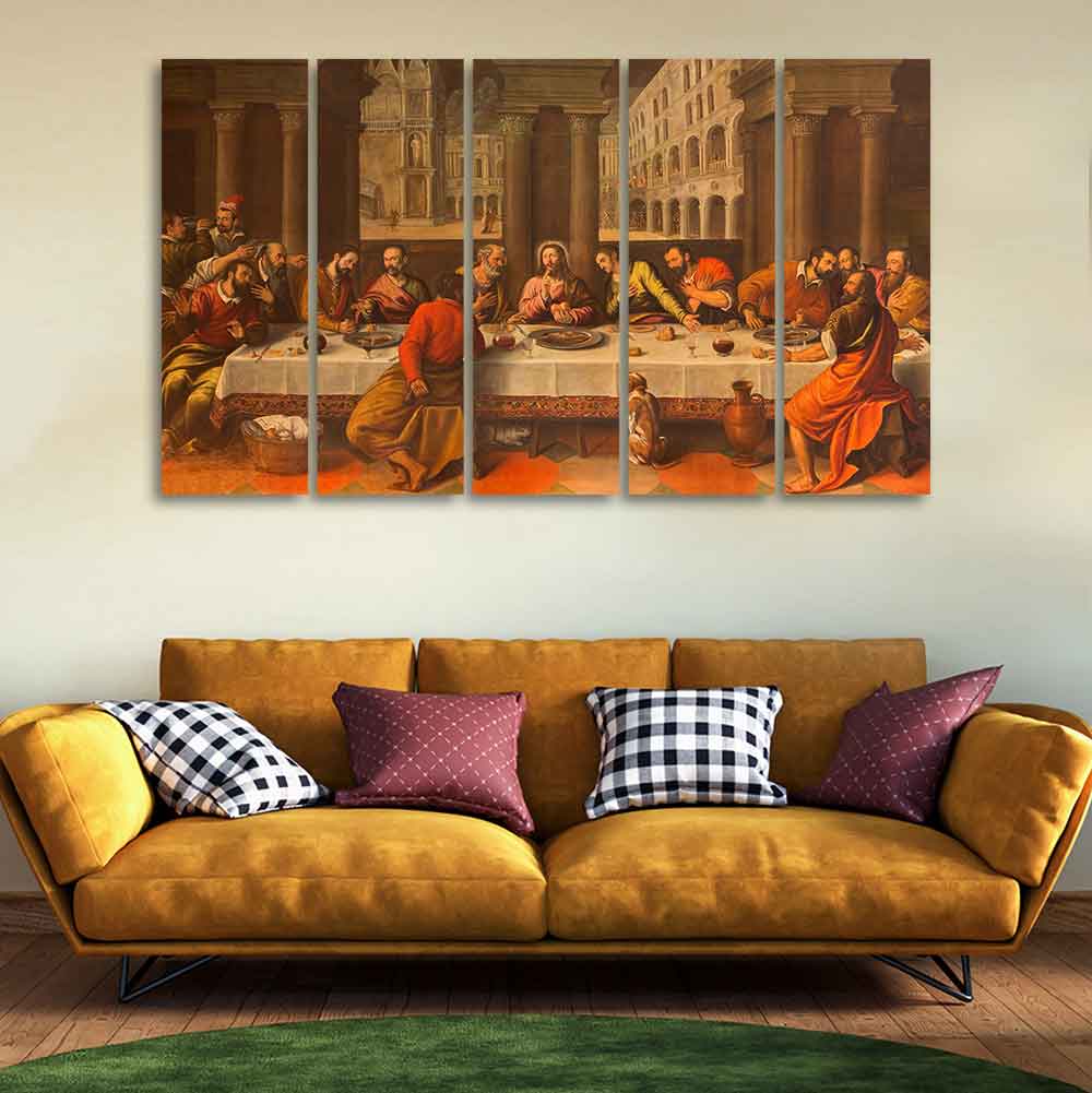 Supper of Christ in Church Chiesa Dei Santi Five Pieces Wall Painting - Image 2
