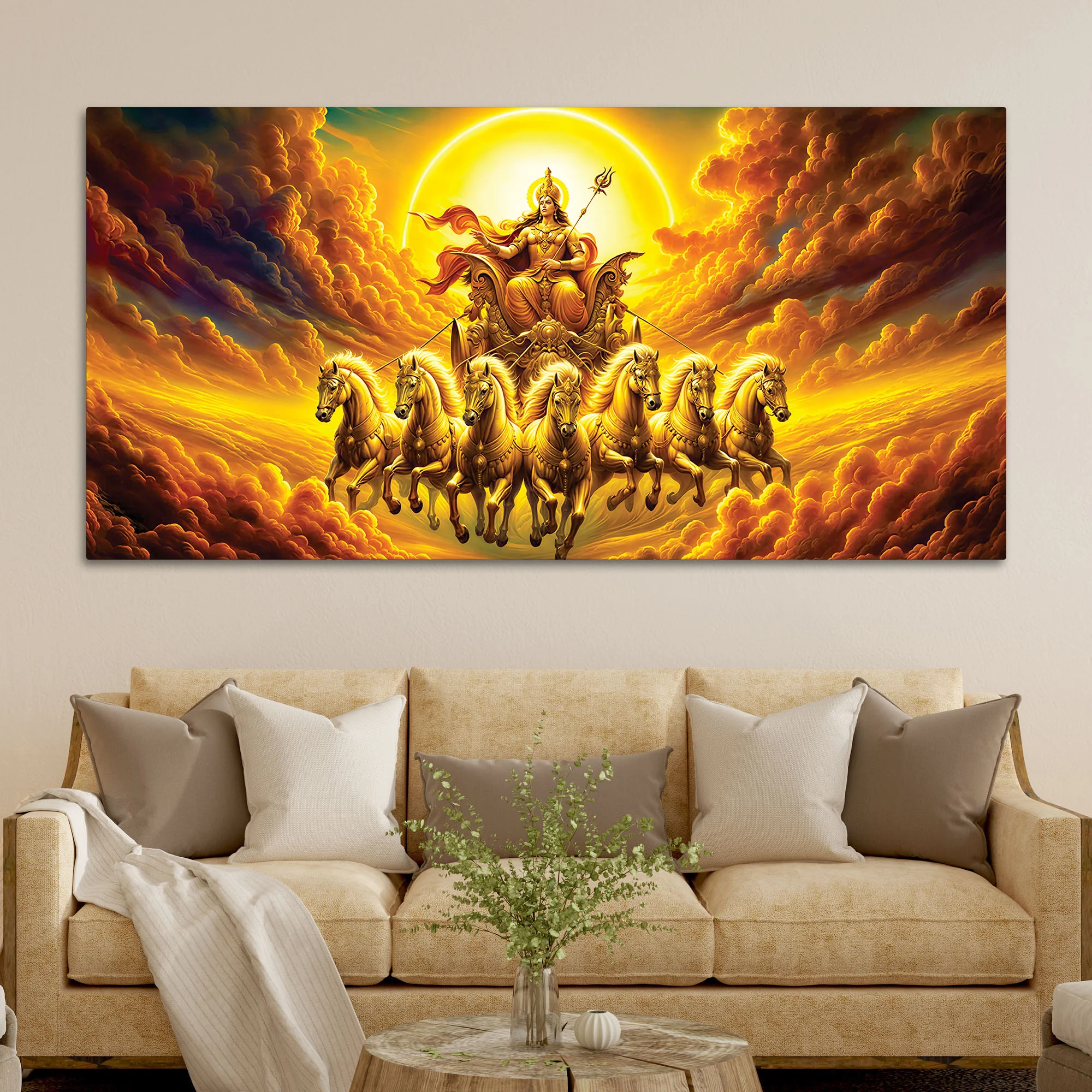 Surya Dev Golden Chariot Premium Wall Painting - Image 3