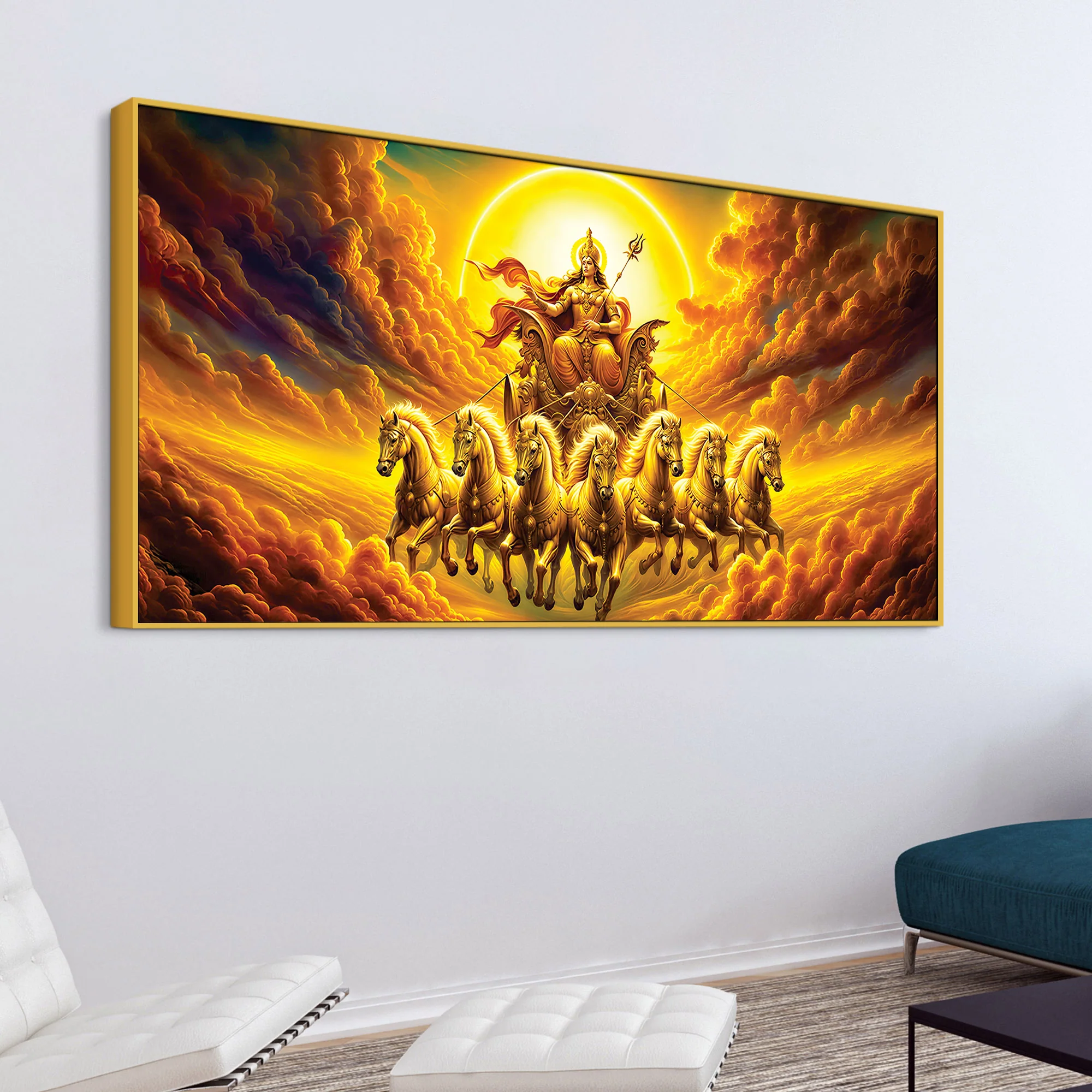 Surya Dev Golden Chariot Premium Wall Painting - Image 4