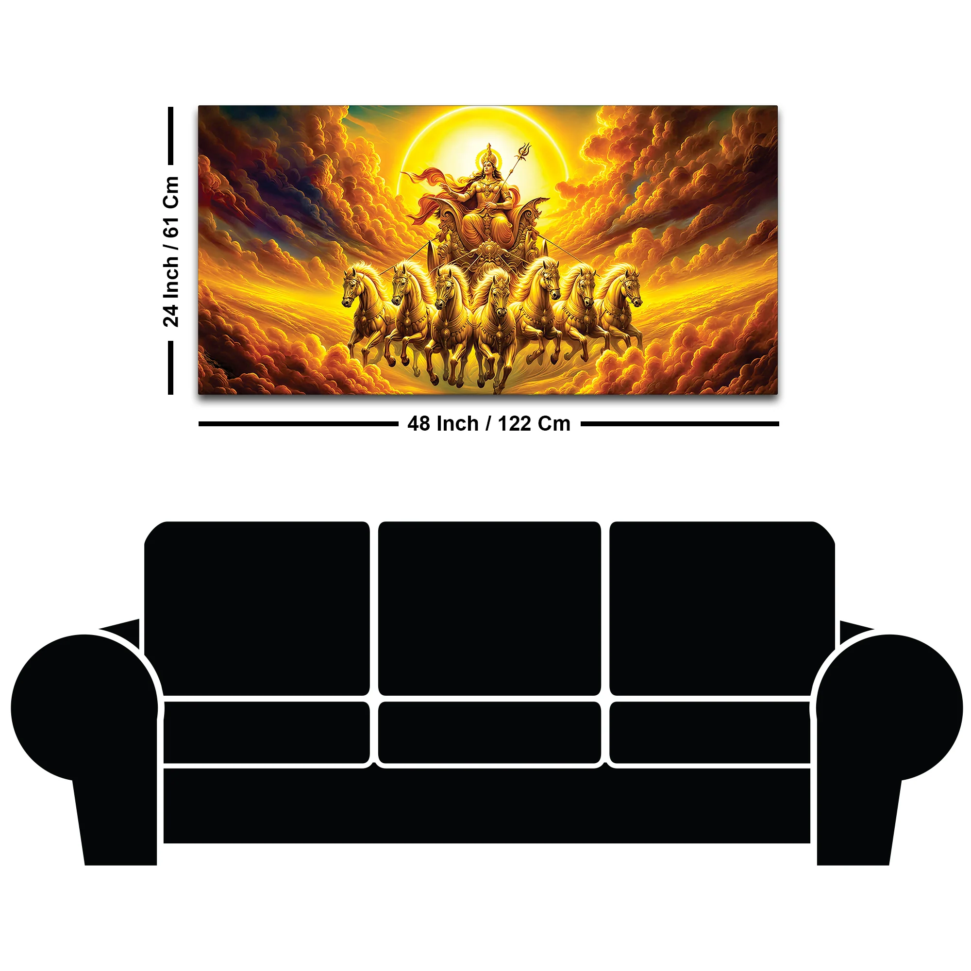 Surya Dev Golden Chariot Premium Wall Painting - Image 8