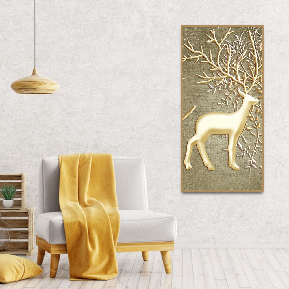 Swamp Deer in Forest Premium Canvas Wall Painting - Image 3