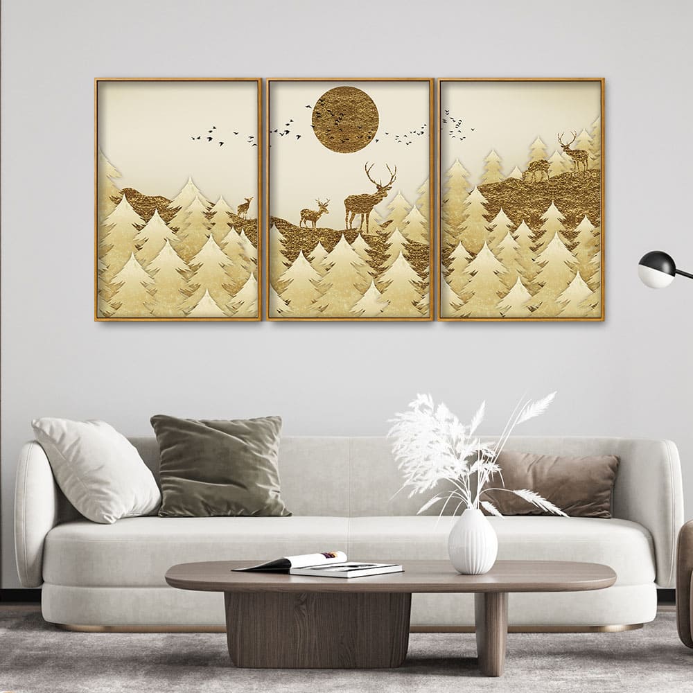 Swamp Deer in Forest Premium Floating Canvas Wall Painting Set of Three - Image 3