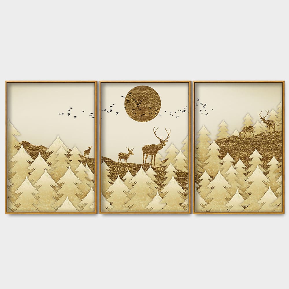 Swamp Deer in Forest Premium Floating Canvas Wall Painting Set of Three - Image 4