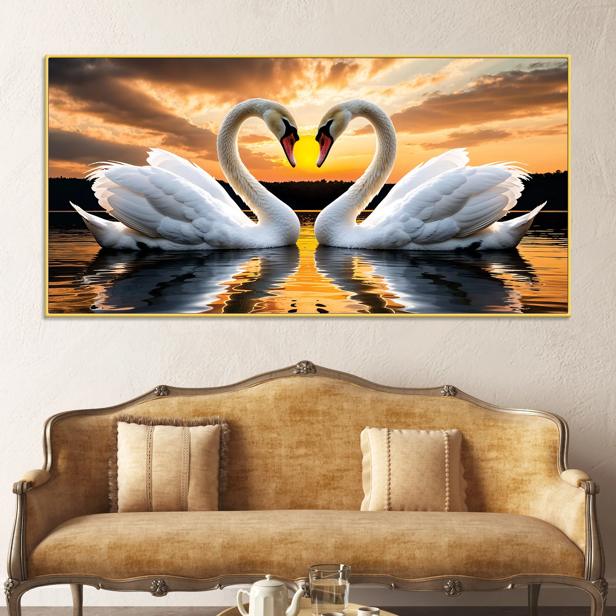 Swan Love Canvas Wall Painting for Bedroom Home Décor