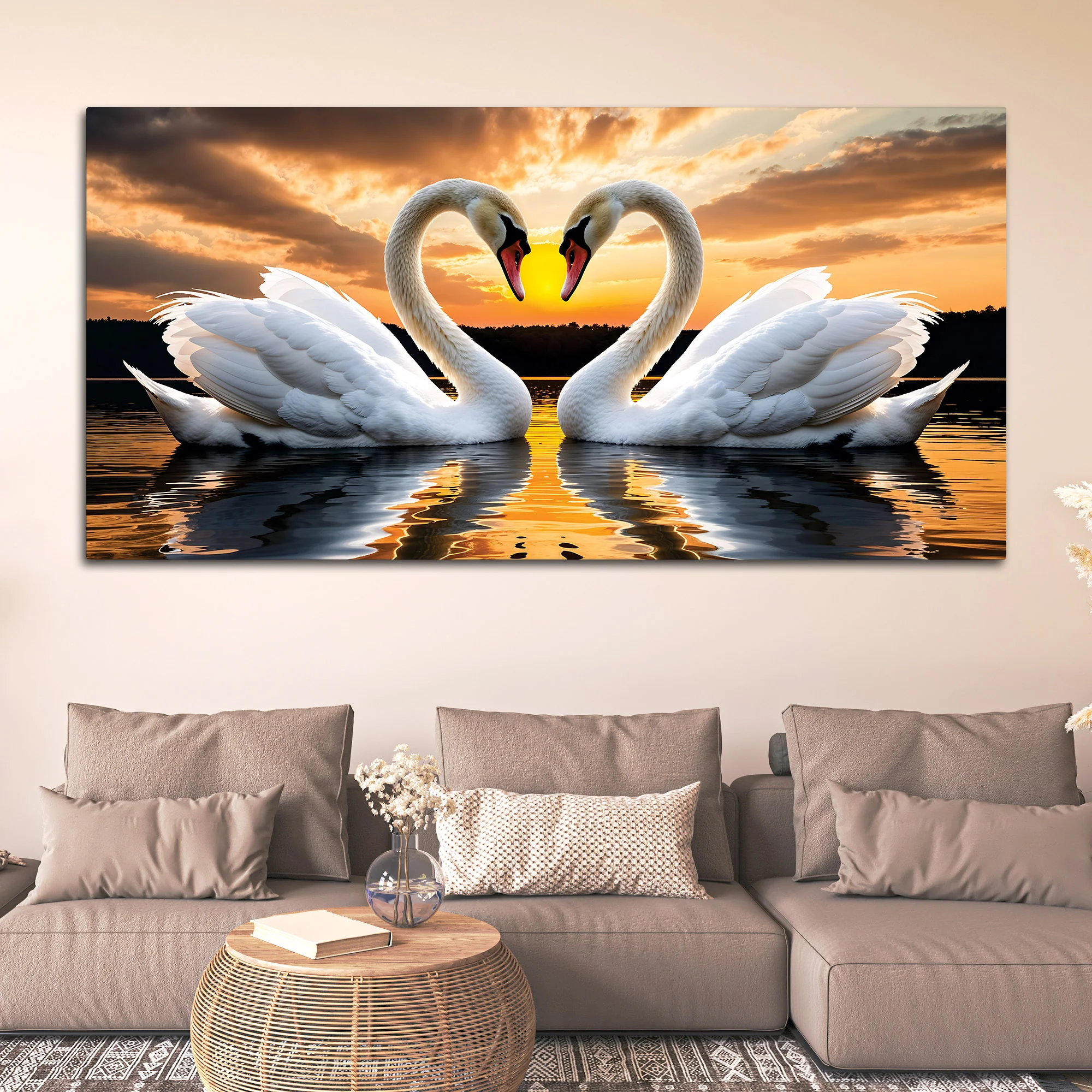 Swan Love Canvas Wall Painting for Bedroom Home Décor - Image 3