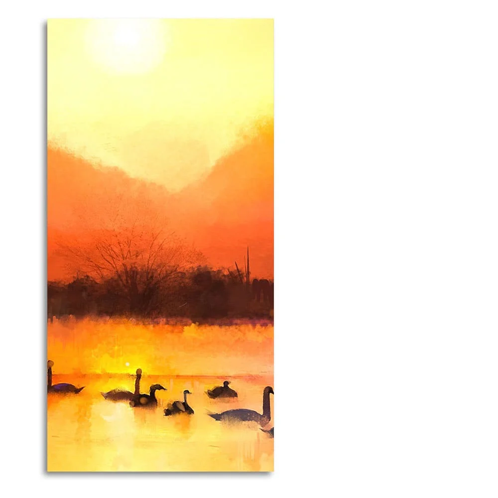 Swans in Lake at Sunset Canvas Wall Painting - Image 4