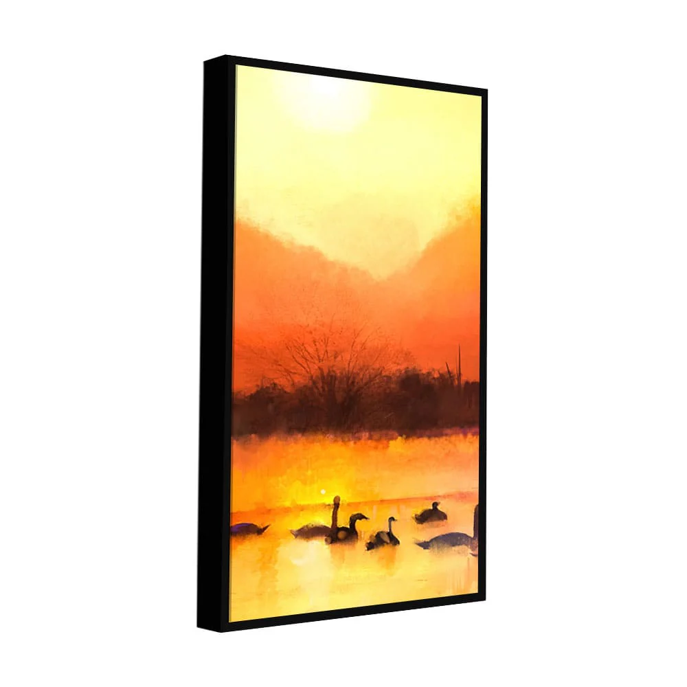 Swans in Lake at Sunset Canvas Wall Painting - Image 5