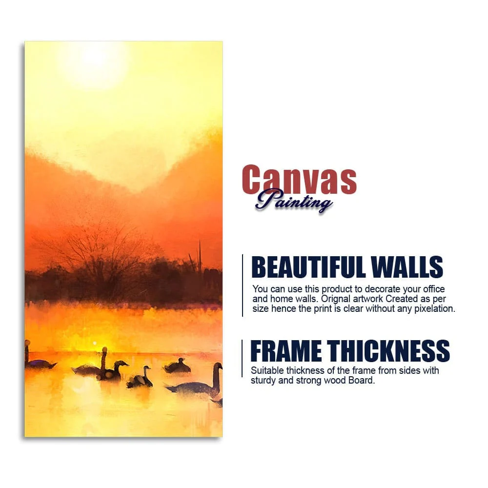 Swans in Lake at Sunset Canvas Wall Painting - Image 6
