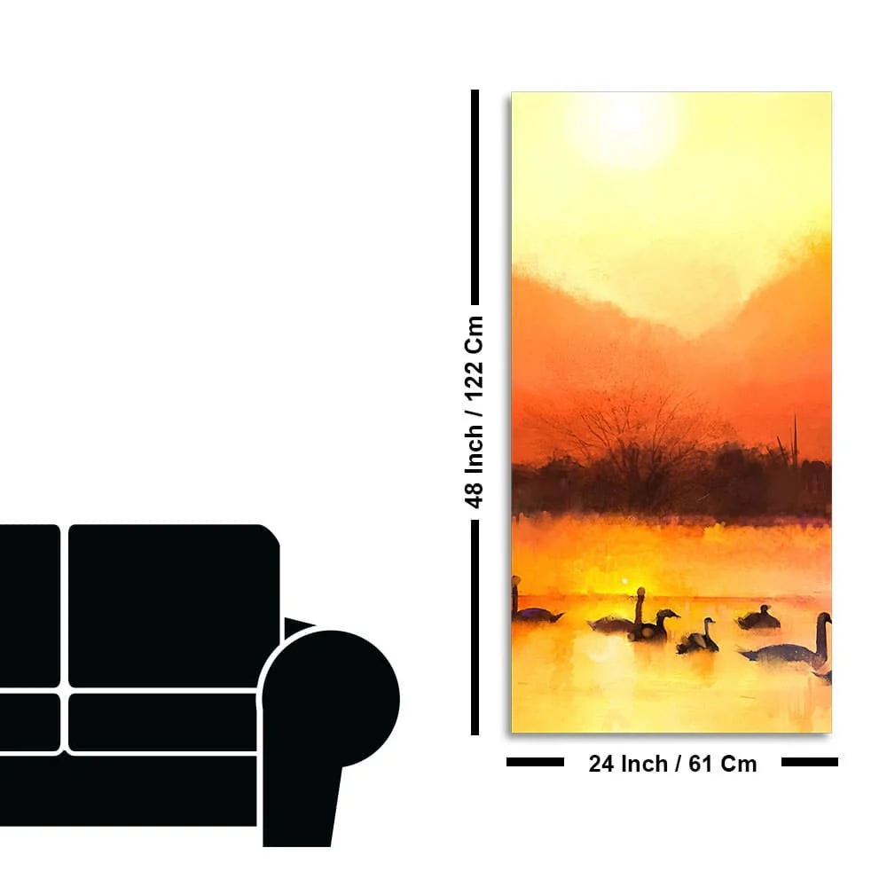 Swans in Lake at Sunset Canvas Wall Painting - Image 7