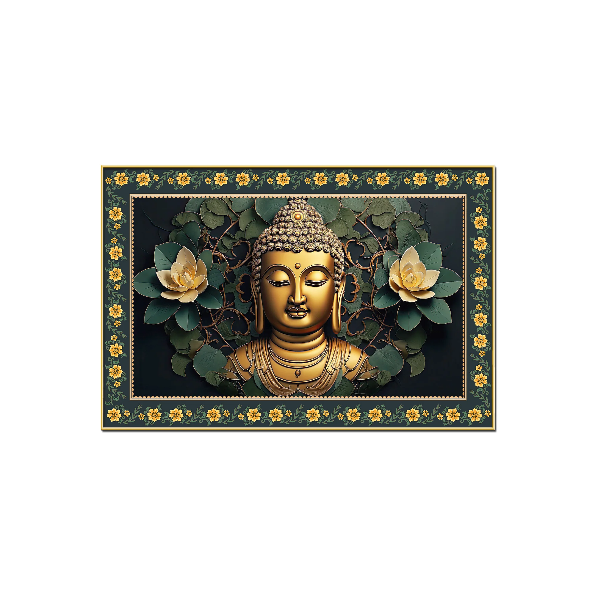 Symbol of Peace Gautam Buddha Border Canvas Wall Painting - Image 4