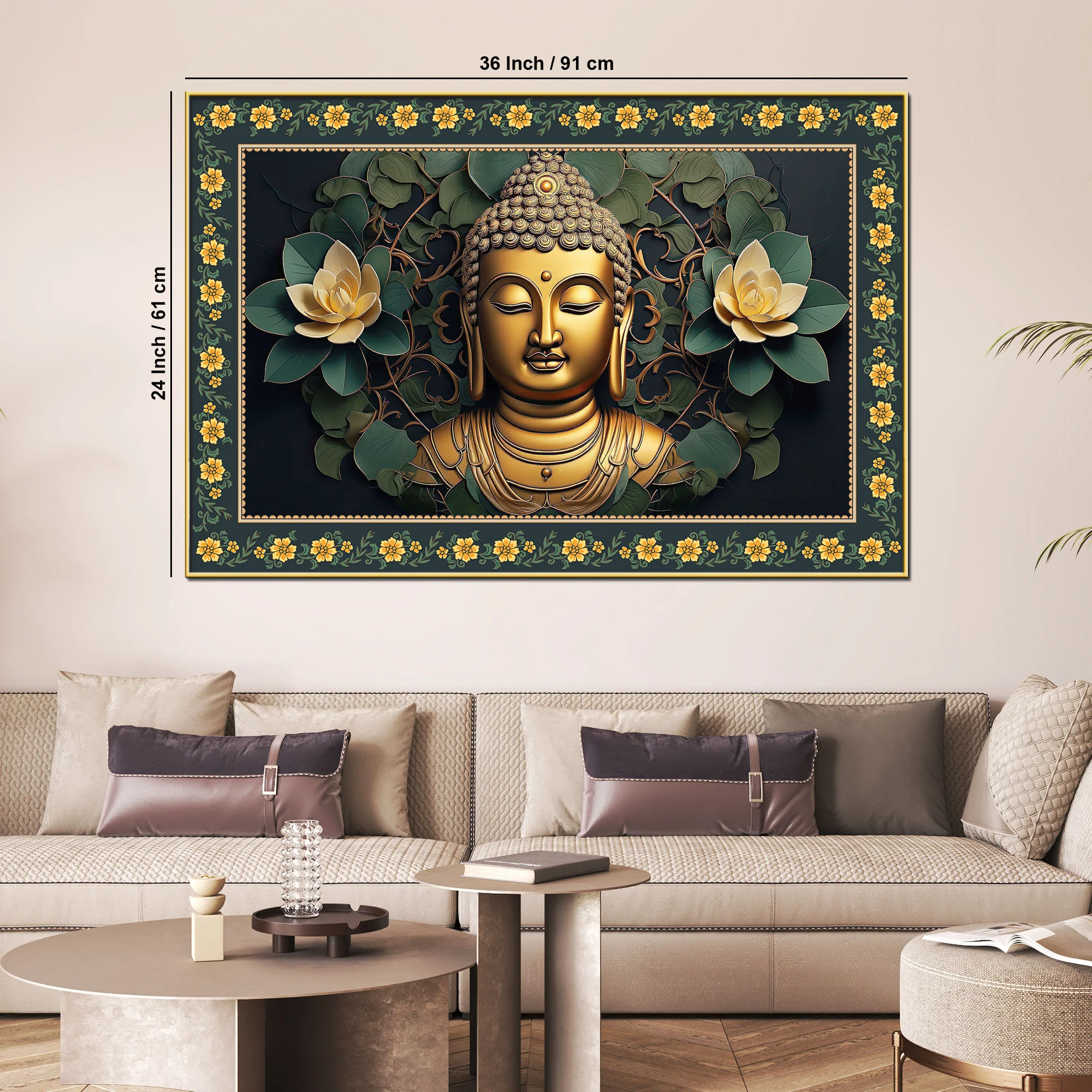 Symbol of Peace Gautam Buddha Border Canvas Wall Painting - Image 6