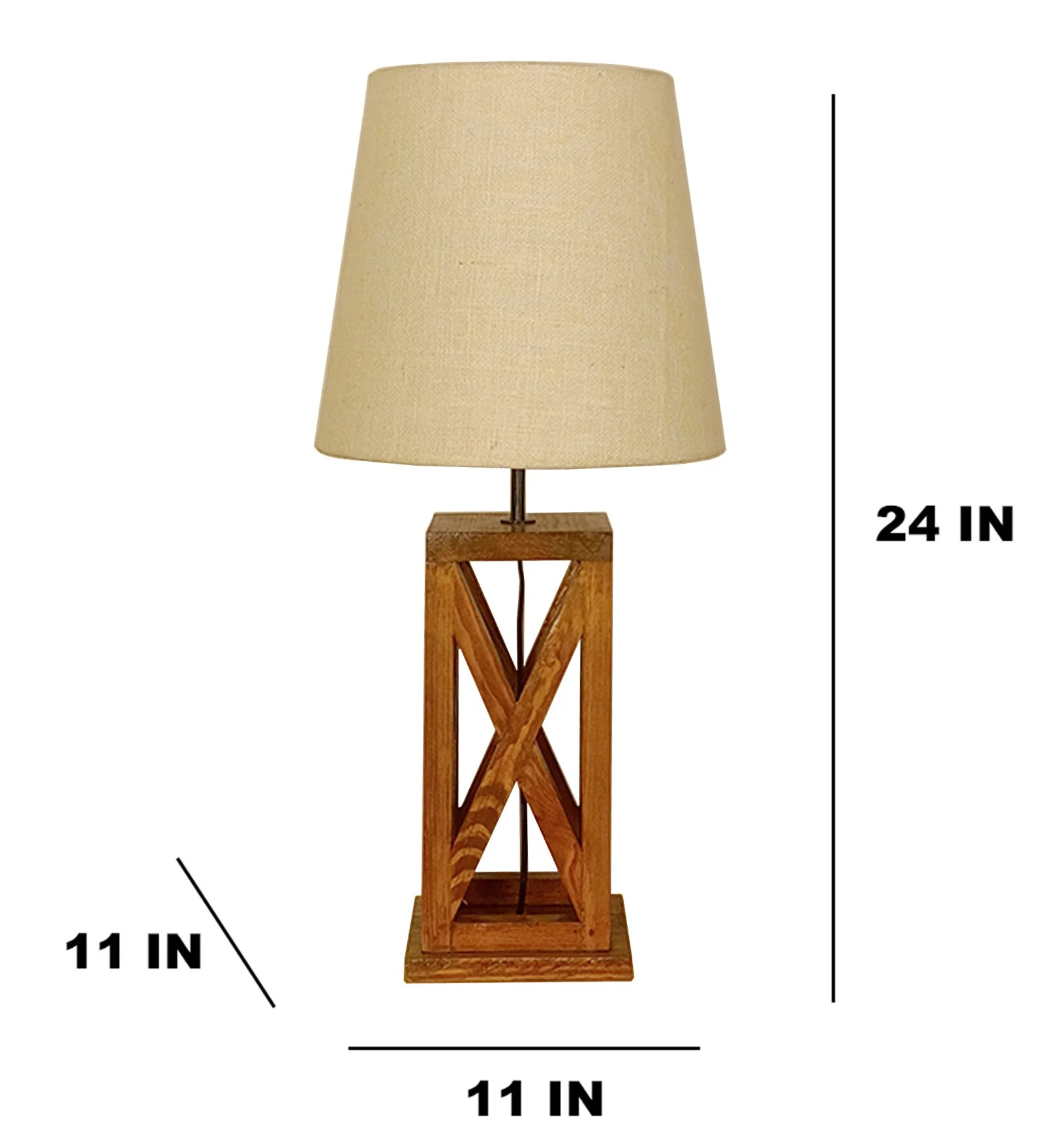 Symmetric Textured Wooden Base White Color Table Lamp - Image 4