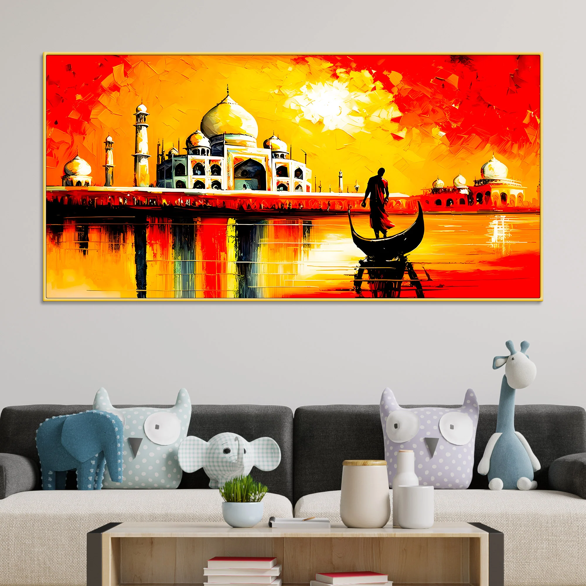 Taj Mahal Sunset Wall Art Painting for Home Decoration