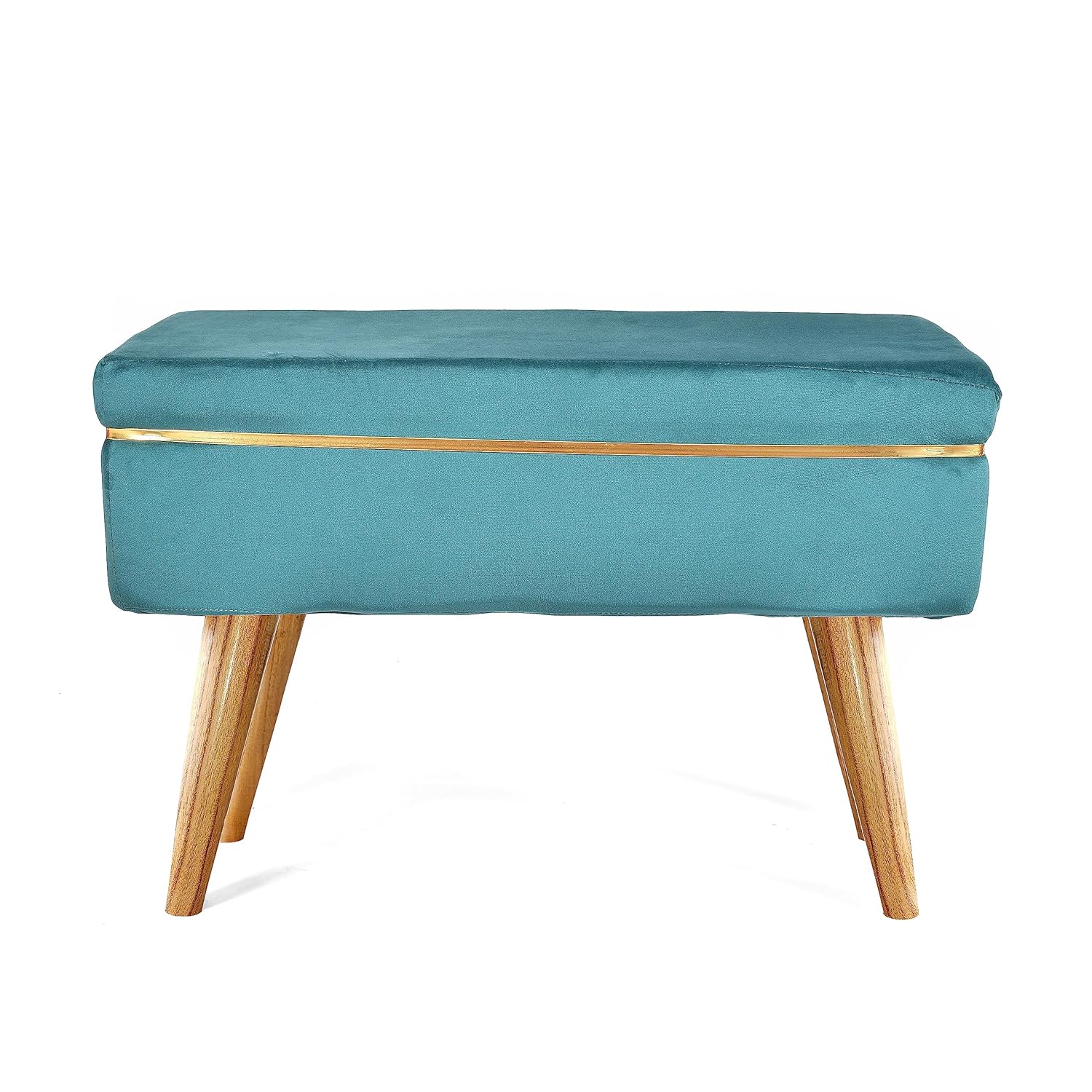 Teal Velvet Ottoman Bench with Golden Classic Legs - Image 2