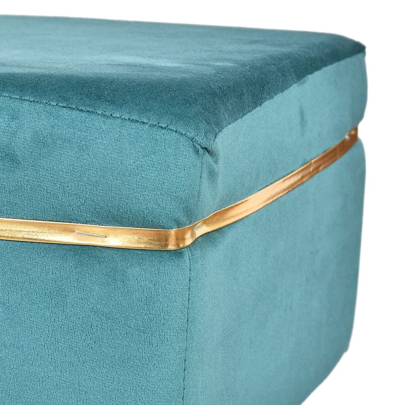 Teal Velvet Ottoman Bench with Golden Classic Legs - Image 3