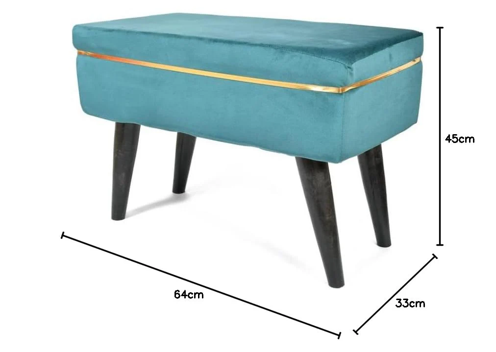 Teal Velvet Ottoman Bench with Golden Classic Legs - Image 4