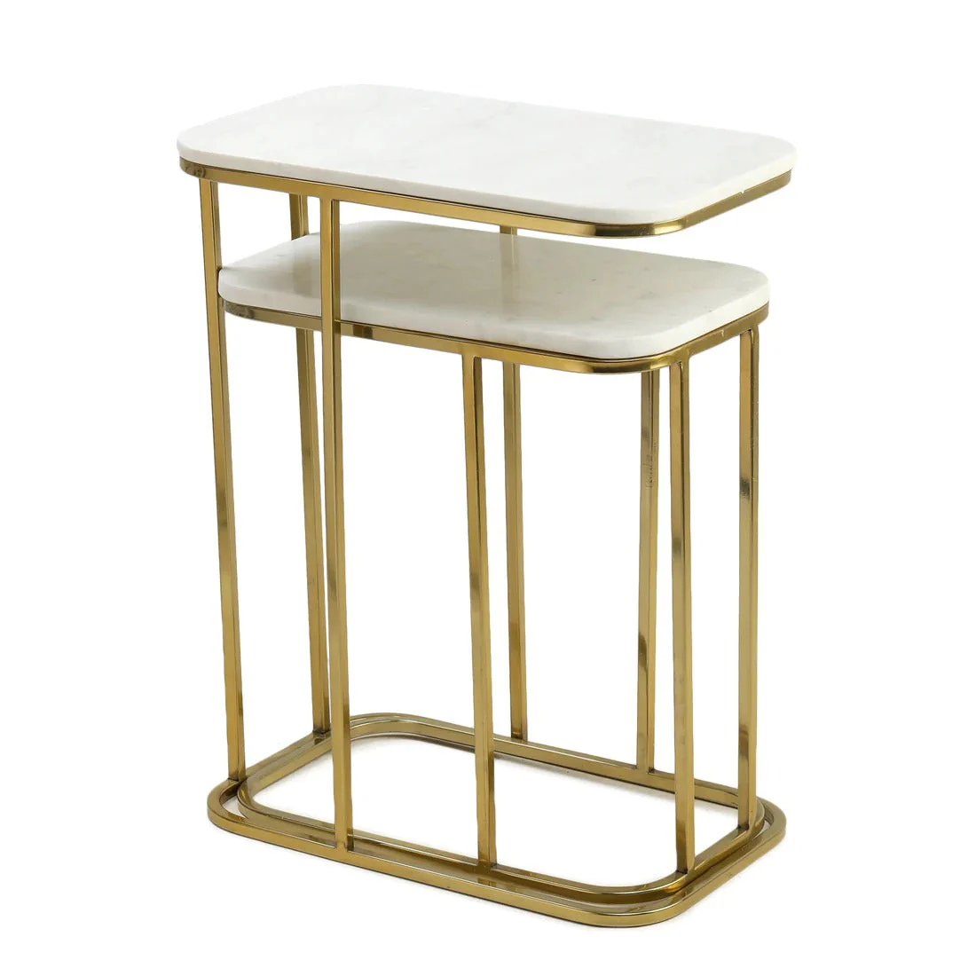 Tehran Rectangle Iron Stand Side Marble Table Set of 2 - Image 4