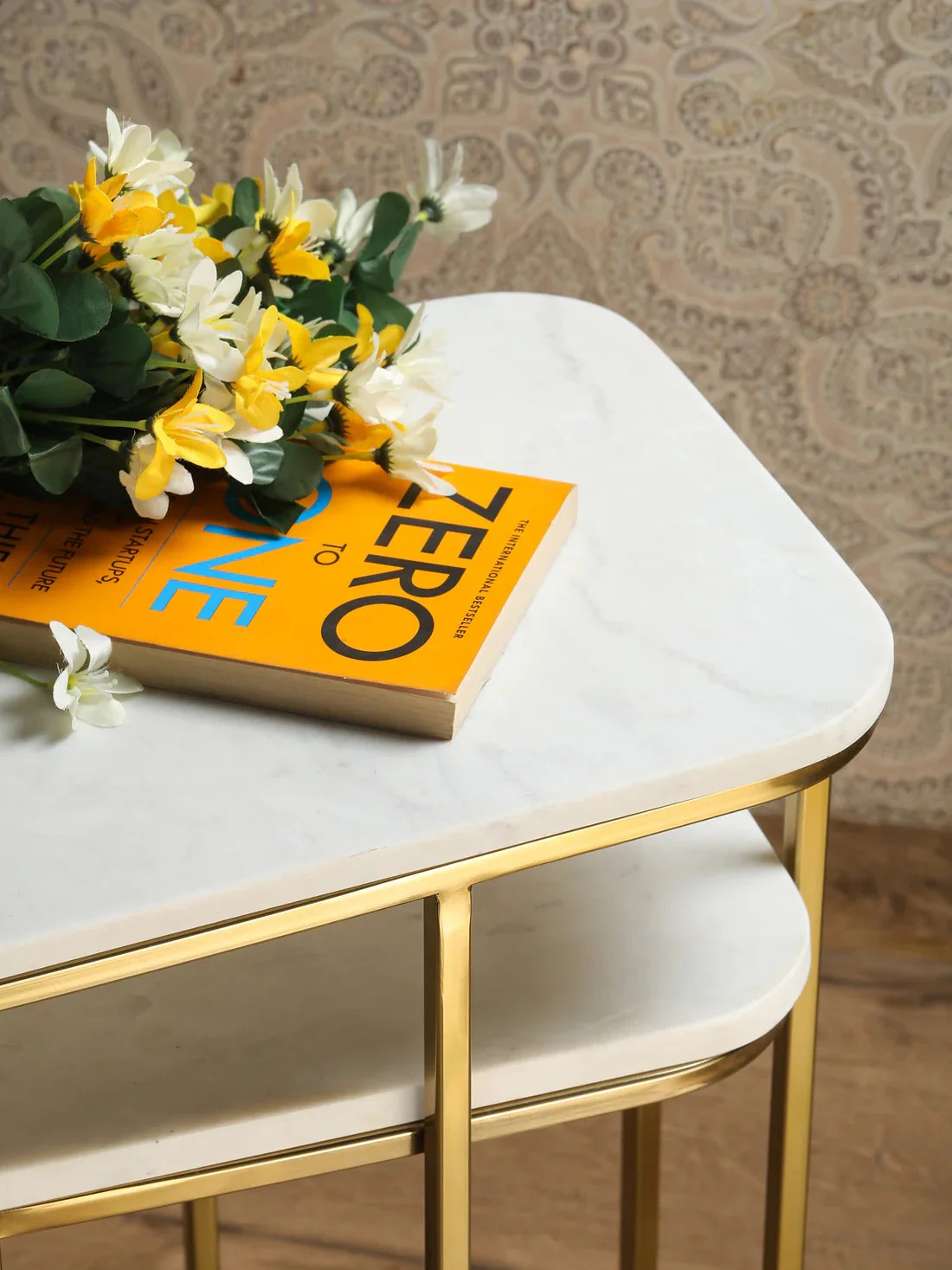 Tehran Rectangle Iron Stand Side Marble Table Set of 2 - Image 5