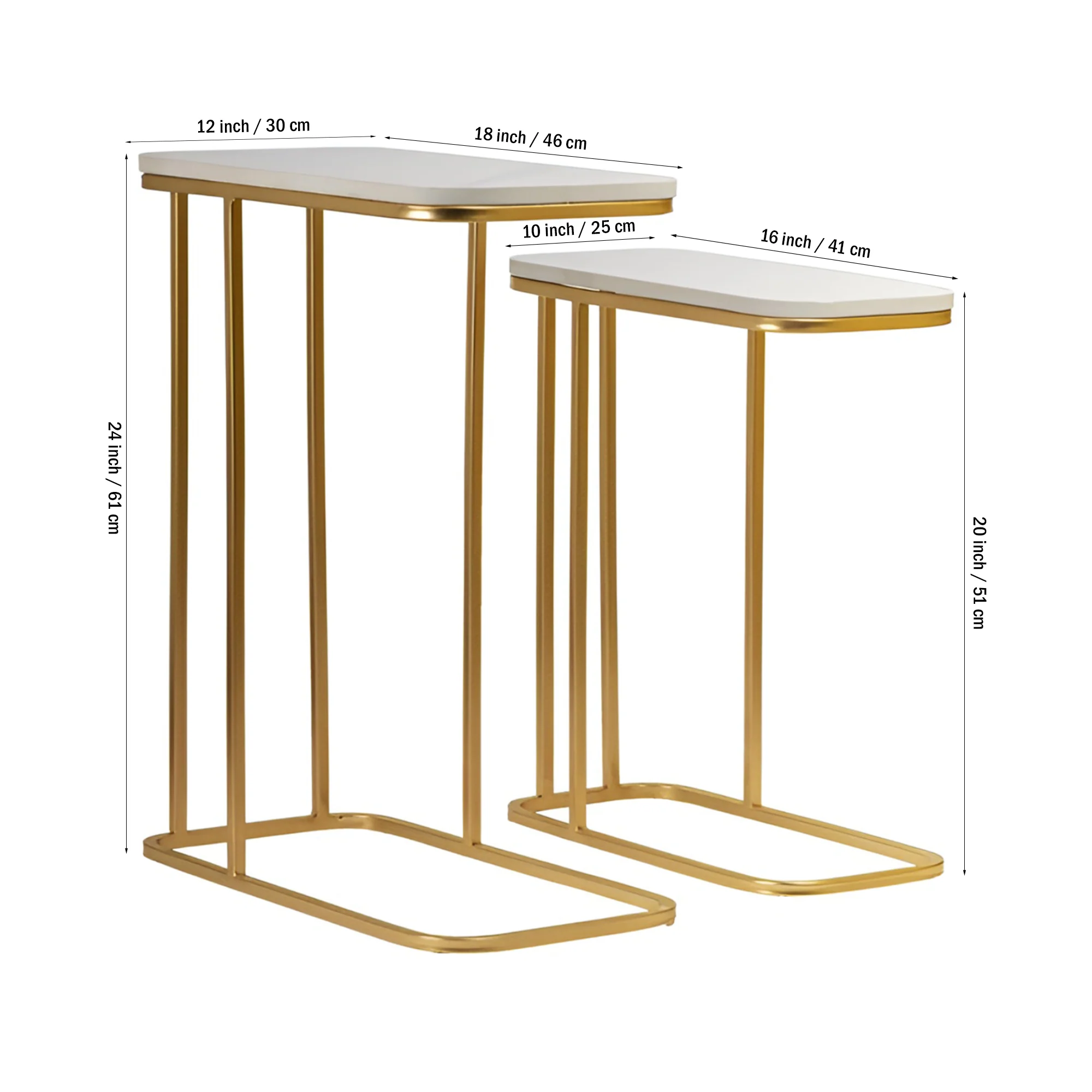 Tehran Rectangle Iron Stand Side Marble Table Set of 2 - Image 6