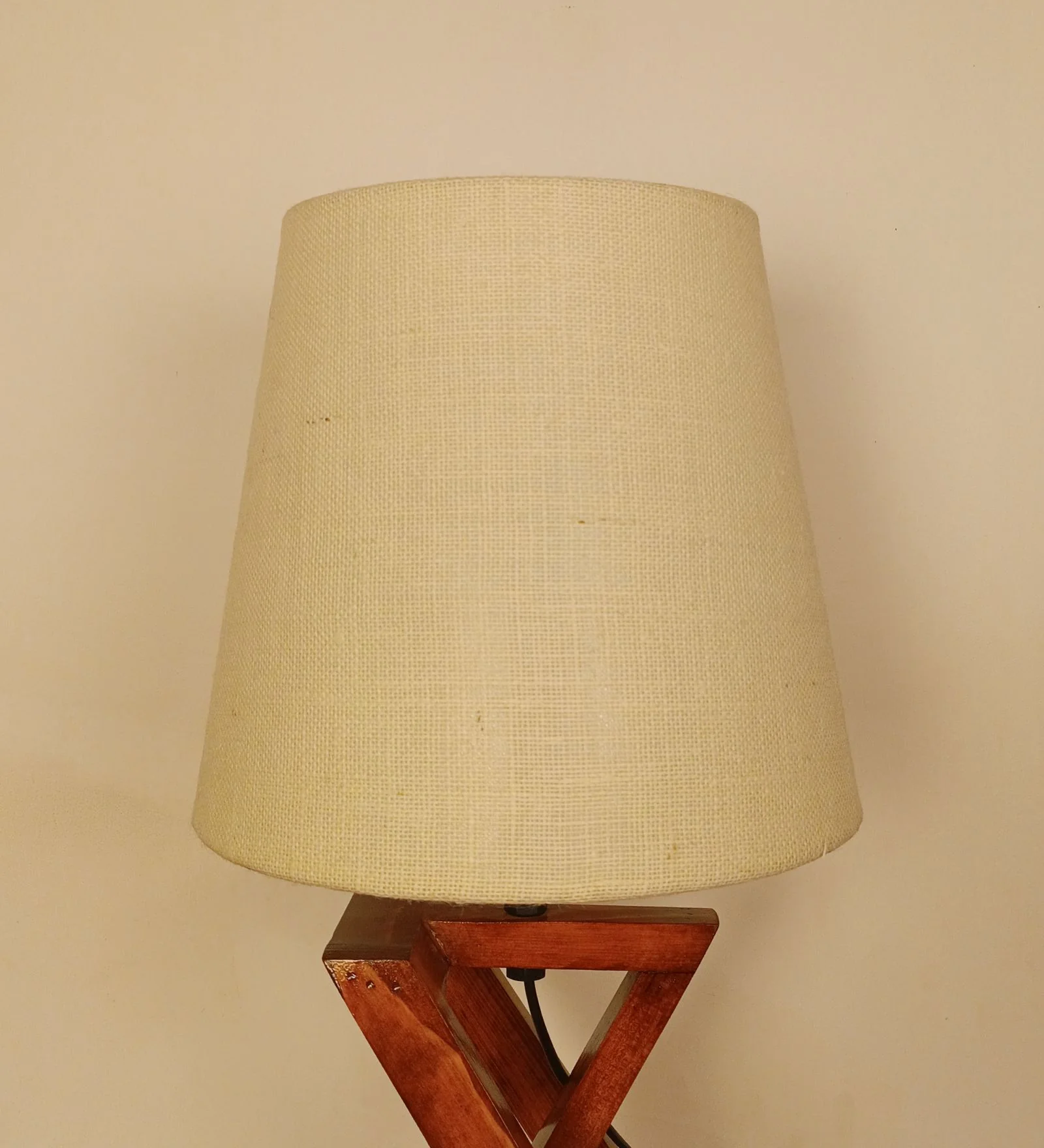 Textured Wooden Table Lamp with Jute Shade & Brown Base - Image 3